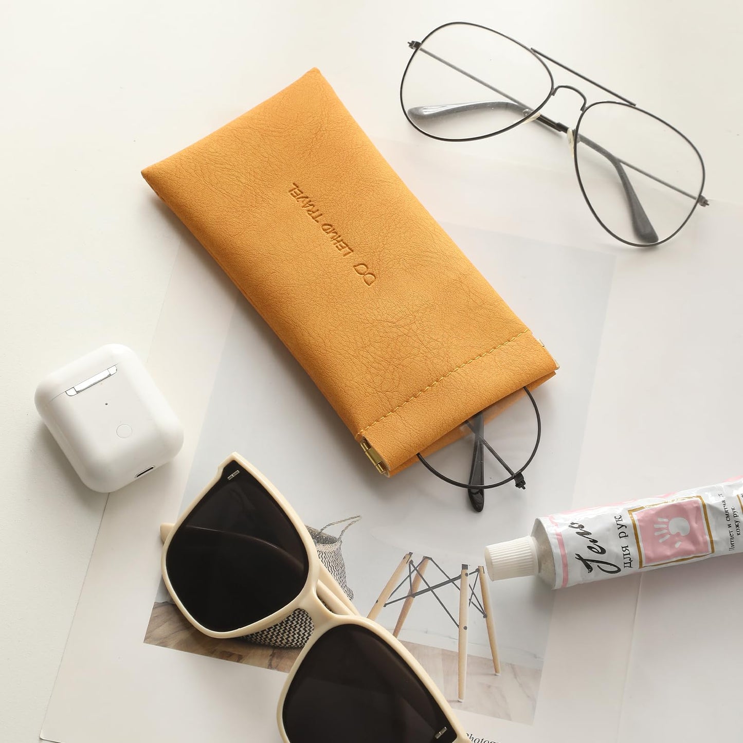 RIGHT AWAY 3Pcs Sunglasses Case Soft Glasses Case,Squeeze Top Eyeglass Case PU Leather Glass Pouch Bag for Women Girs,Slim Glasses Sleeve,Portable Sunglass Holder for Purse(Orange+Blue+Pink)