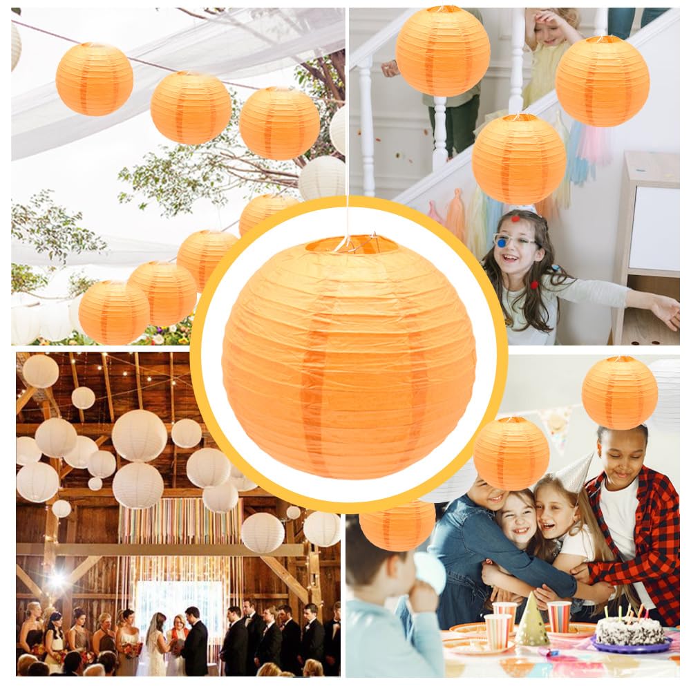 Ruidee 6Pcs Paper Lanterns Decorative Round Hanging Paper Lanterns for Birthday, Wedding, Christmas Xmas, Bridal, Home Decor, Party Decoration(12in/Orange)