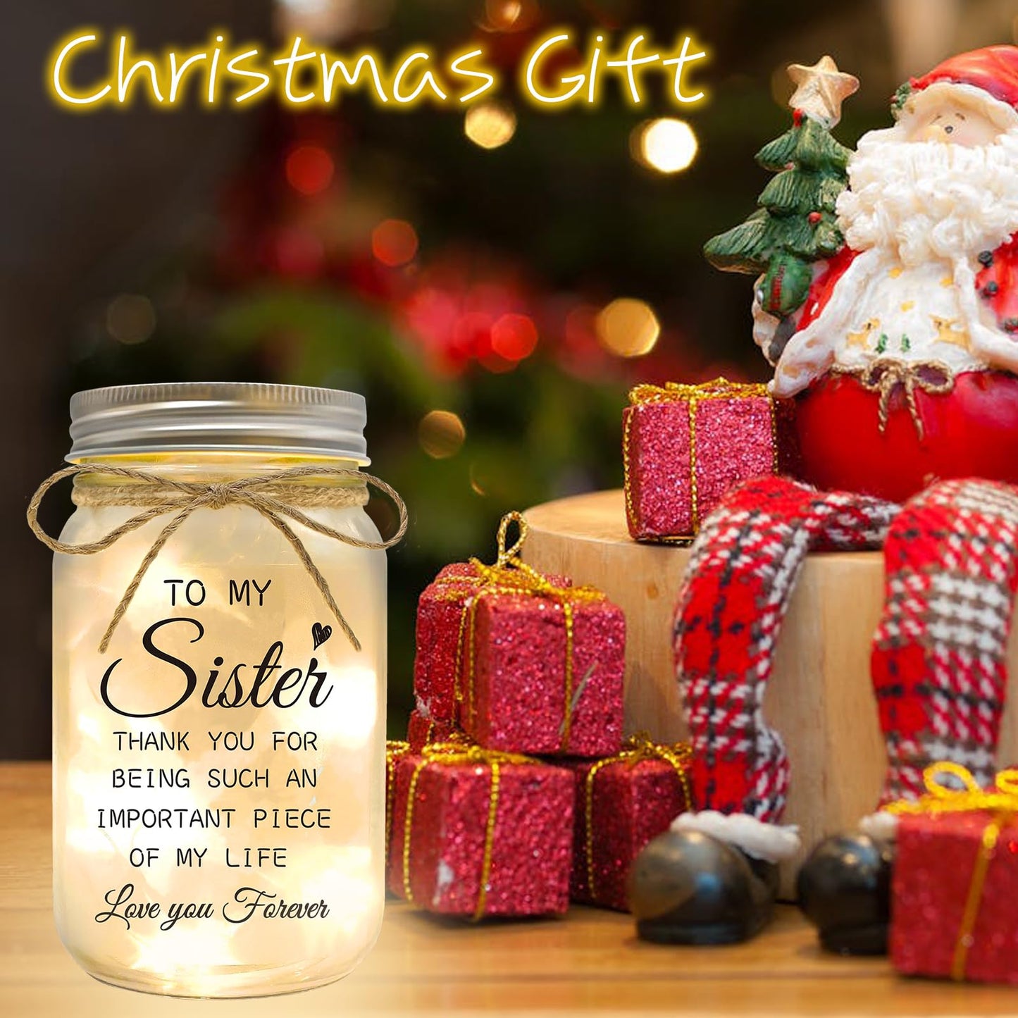 YOISTREVISK Sister Gifts - Mason Jar Night Lights with Warm Lights for Sisters, Unique Sister Birthday Gifts Ideas for Mothers Day Christmas Valentines Day, Heartfelt Home Decor Gift