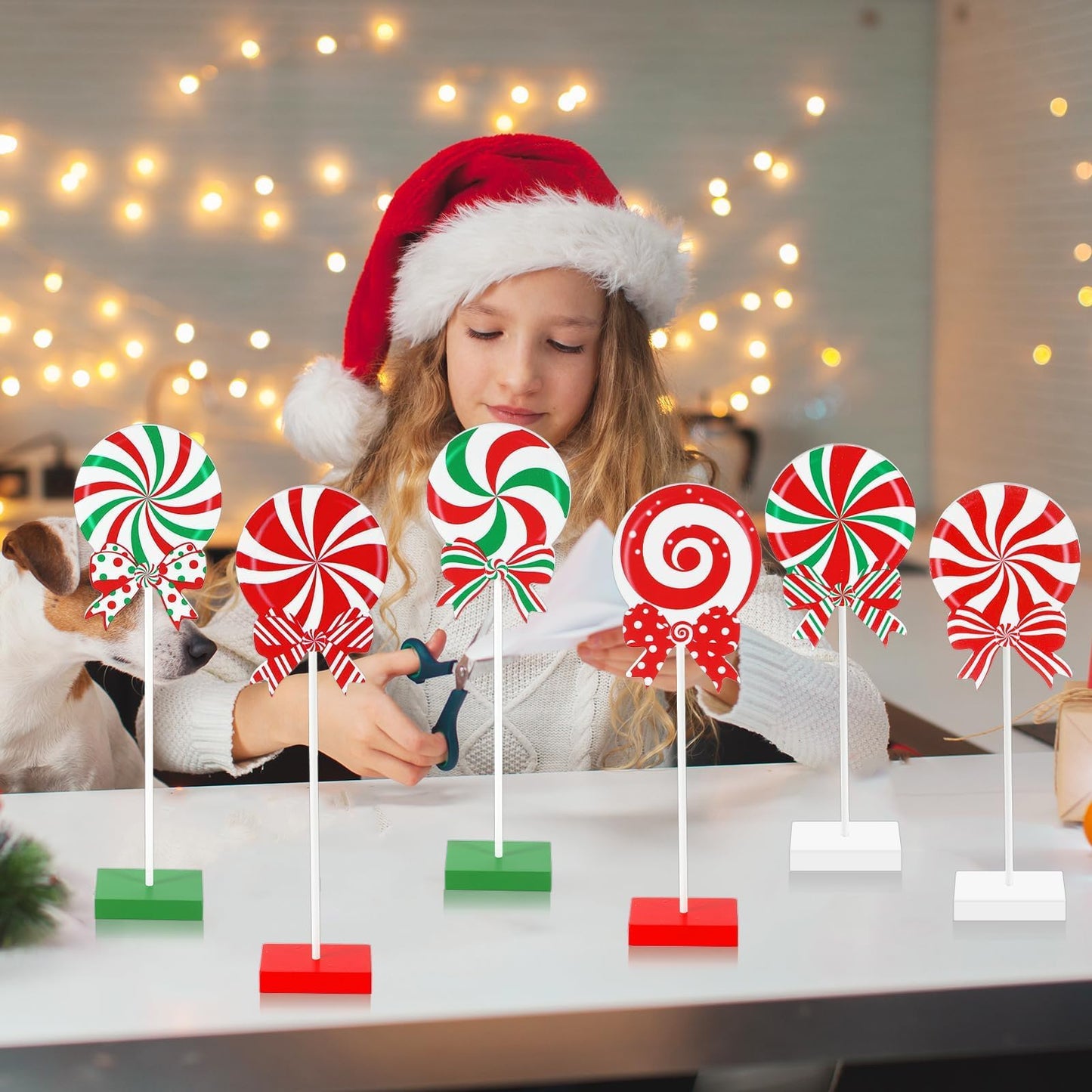 gisgfim 6Pcs Christmas Table Decorations Wood Candy Set Red Green White Wooden Sign Centerpiece Xmas Candy Tabletop Decor Gifts Christmas Tiered Tray Decor for Winter Holiday Party Home Tables