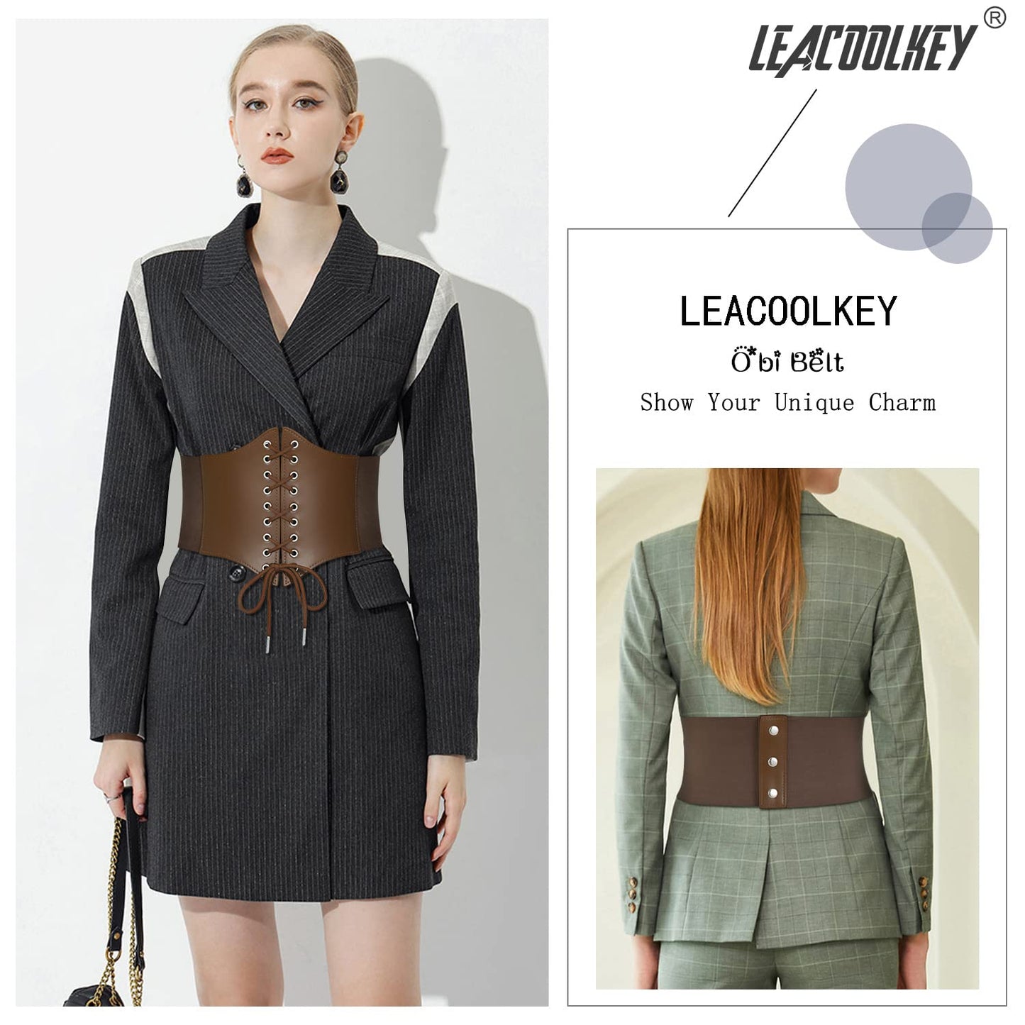 LEACOOLKEY Lace-up Cinch Belt, Women Corset Waist Belt, Tied Corset Elastic Belt, Obi Belt for Women for Dress, Halloween Accessories