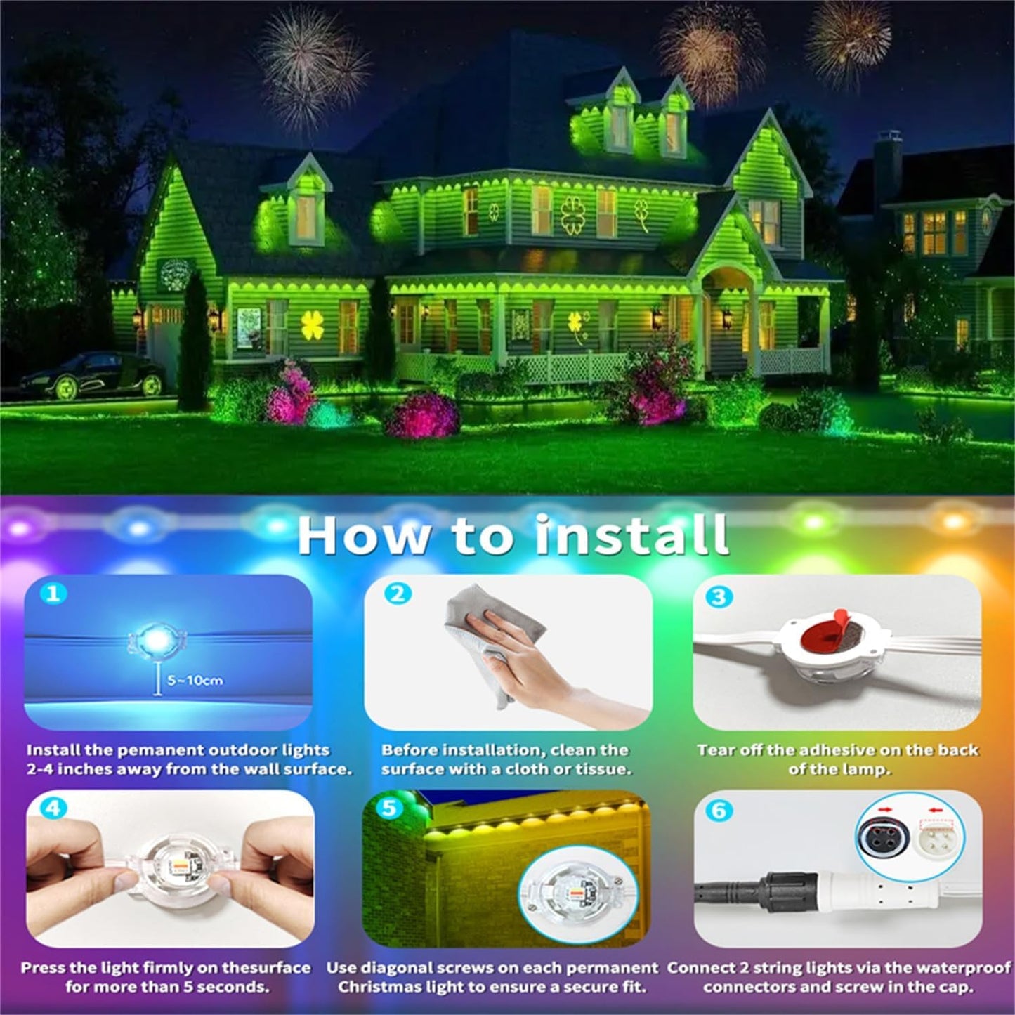 Sxlofty 300FT Permanent Outdoor RGB Lights,IP67 Waterproof Smart LED Eaves Lights with App/Remote Control,for Christmas and All Holiday Decor,Daily and Accent Lighting,House Roof and Garden Lighting