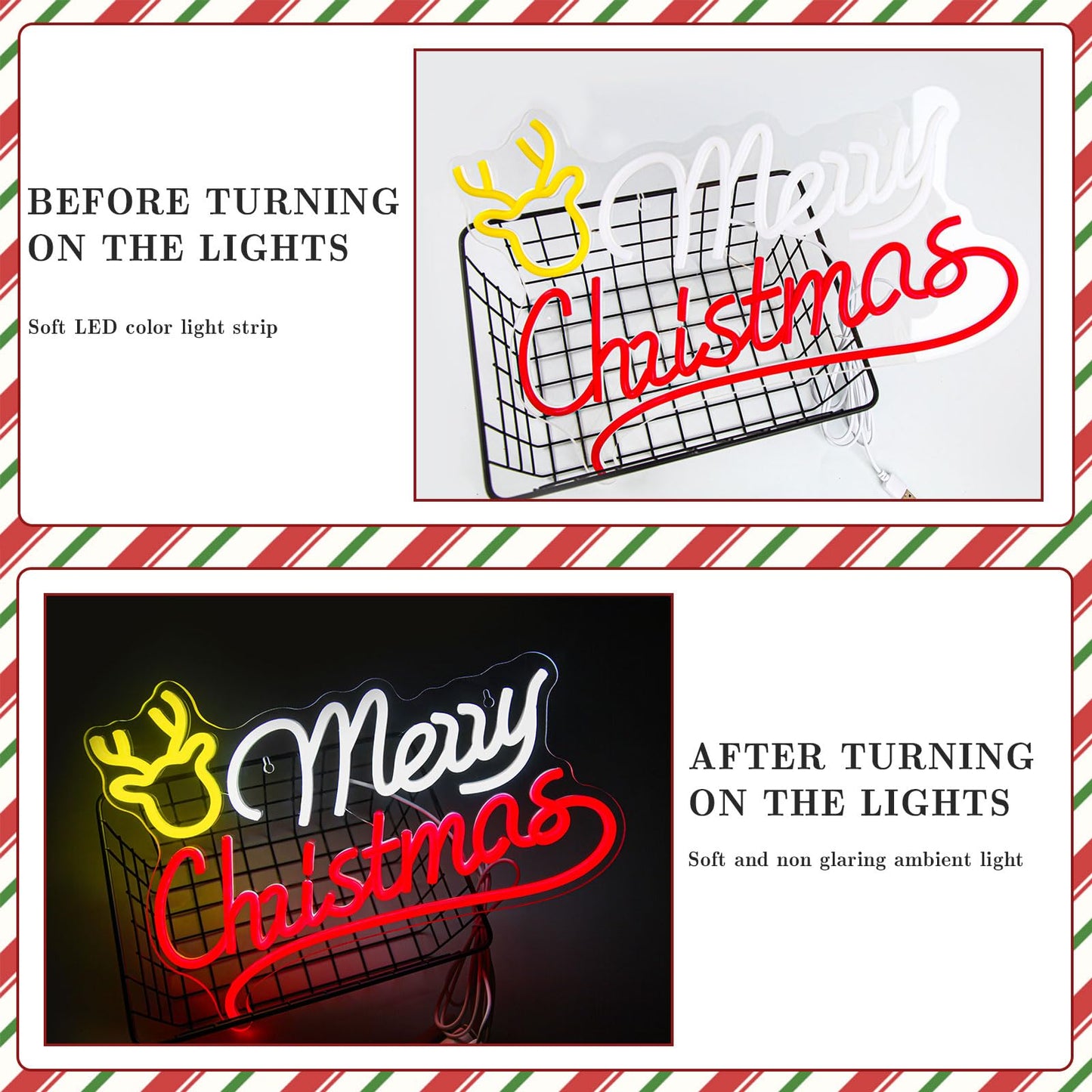 Mvorixa Merry Christmas Neon Sign, Reindeer Neon Sign ā LED Light Up Christmas Sign, Home Living Room Wall Decor, Xmas Neon Signs, 15.91x11.85in, USB Powered, Adjustable Brightness