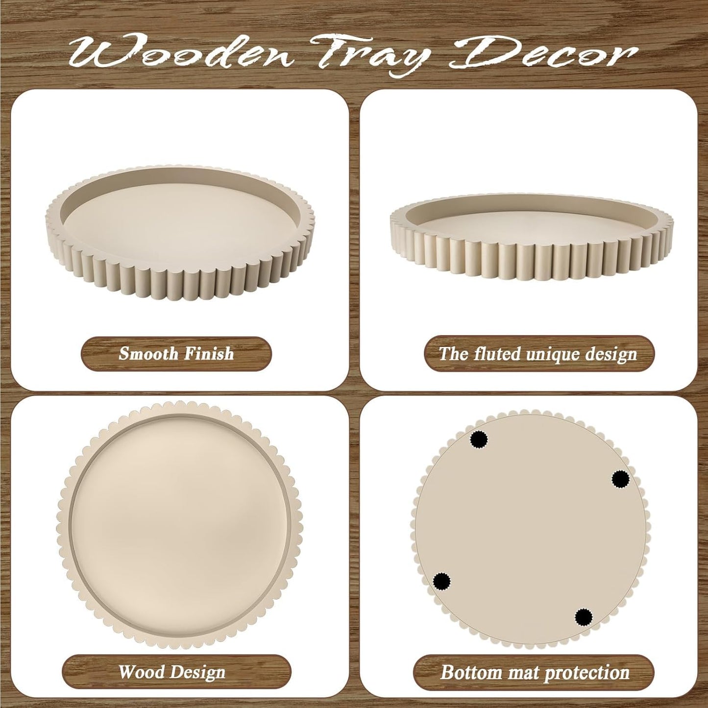 Handmade 12in Decorative Tray for Coffee Table Tray Decor, Gray Wooden Decorative Round Tray for for Coffee Table, Dining Room Table Entryway and Living Room Table