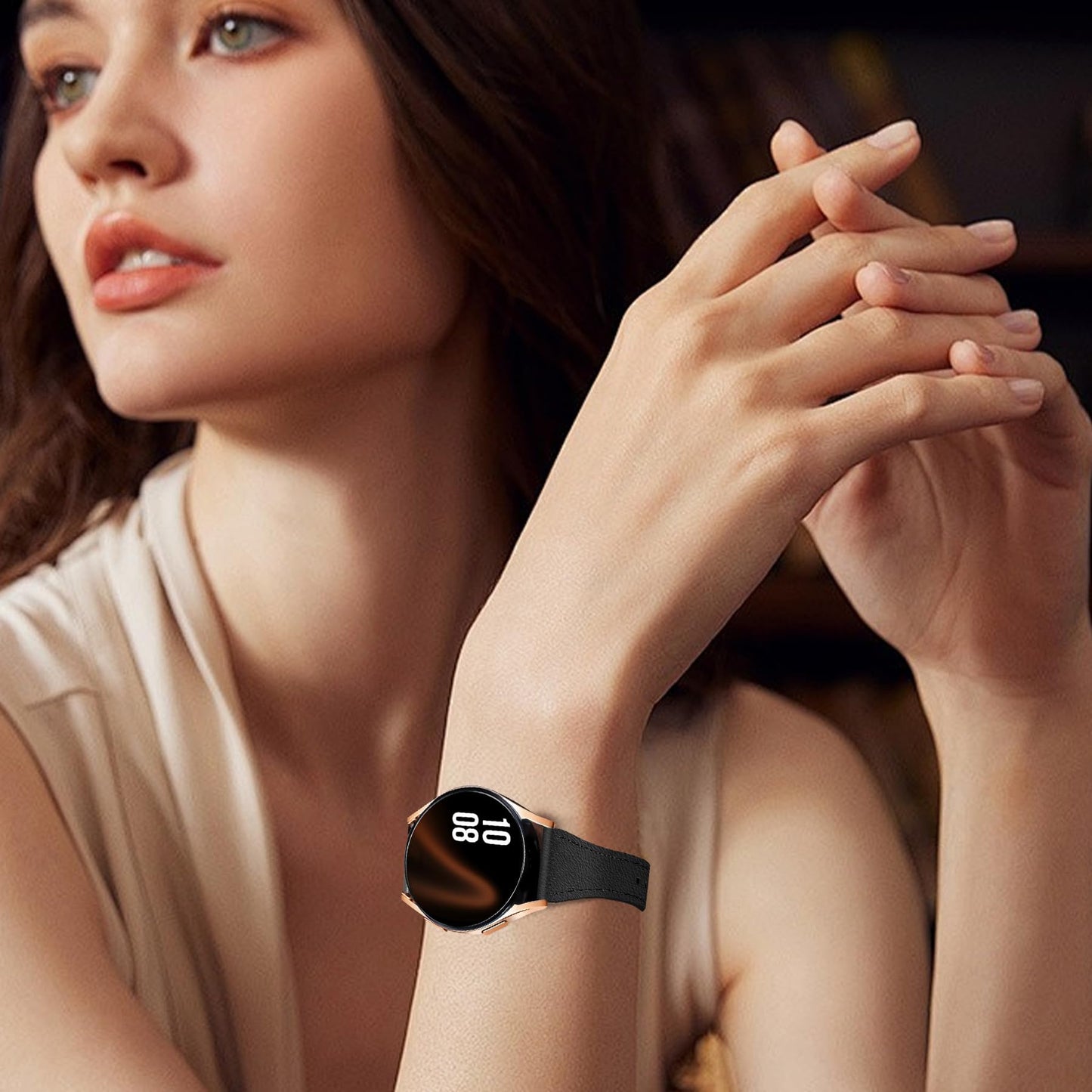 JR.DM 2 Pack Slim Leather Bands Women Compatible with Samsung Galaxy Watch 7/6/5/4/Active 2/4 Classic/6 Classic/5 Pro/FE 40mm 42mm 43mm 44mm 45mm 46mm 47mm, Top Leather Soft Watch Thin Straps,20mm