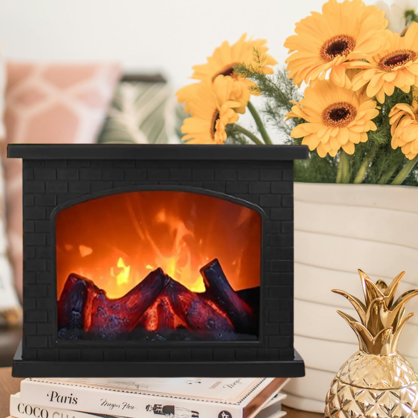 Ragyzity Decorative Small Fireplace Lantern, Flameless Portable Electric Light, Cozy Indoor Mini Fireplace for Home Christmas Decor