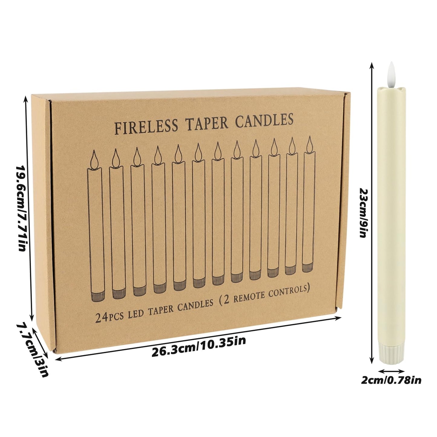 YOROXRG 24 Pack LED Flameless Taper Candles with Timer, Dripless Fake Candlesticks with 3D Flickering Flame, 9.6 Inches White Window Candle for Fireplace Christmas Halloween(Ivory)