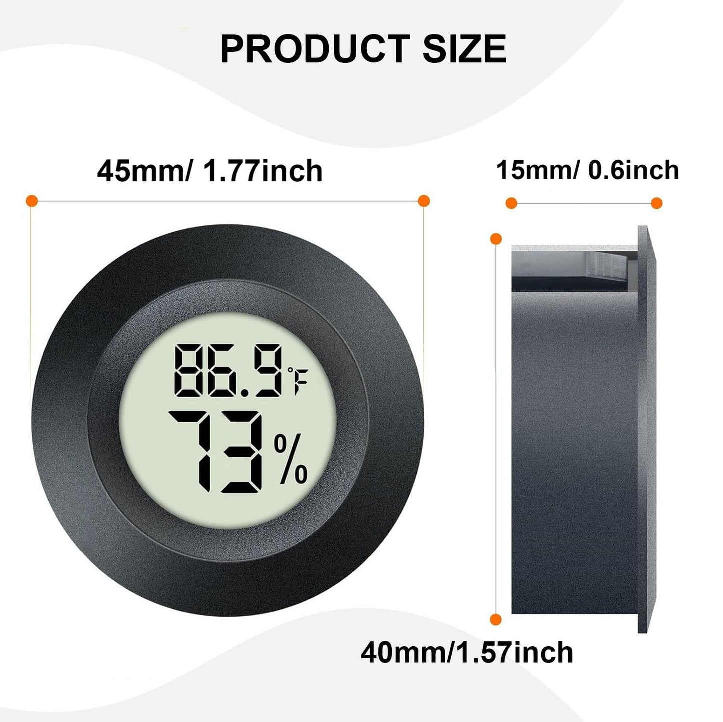 2 Pack Mini Digital Hygrometer Thermometer Gauge, Indoor Outdoor Temperature Humidity Meter for Greenhouse Humidors Incubators Reptile Terrarium Jars, Fahrenheit (℉) or Celsius(℃) (2)