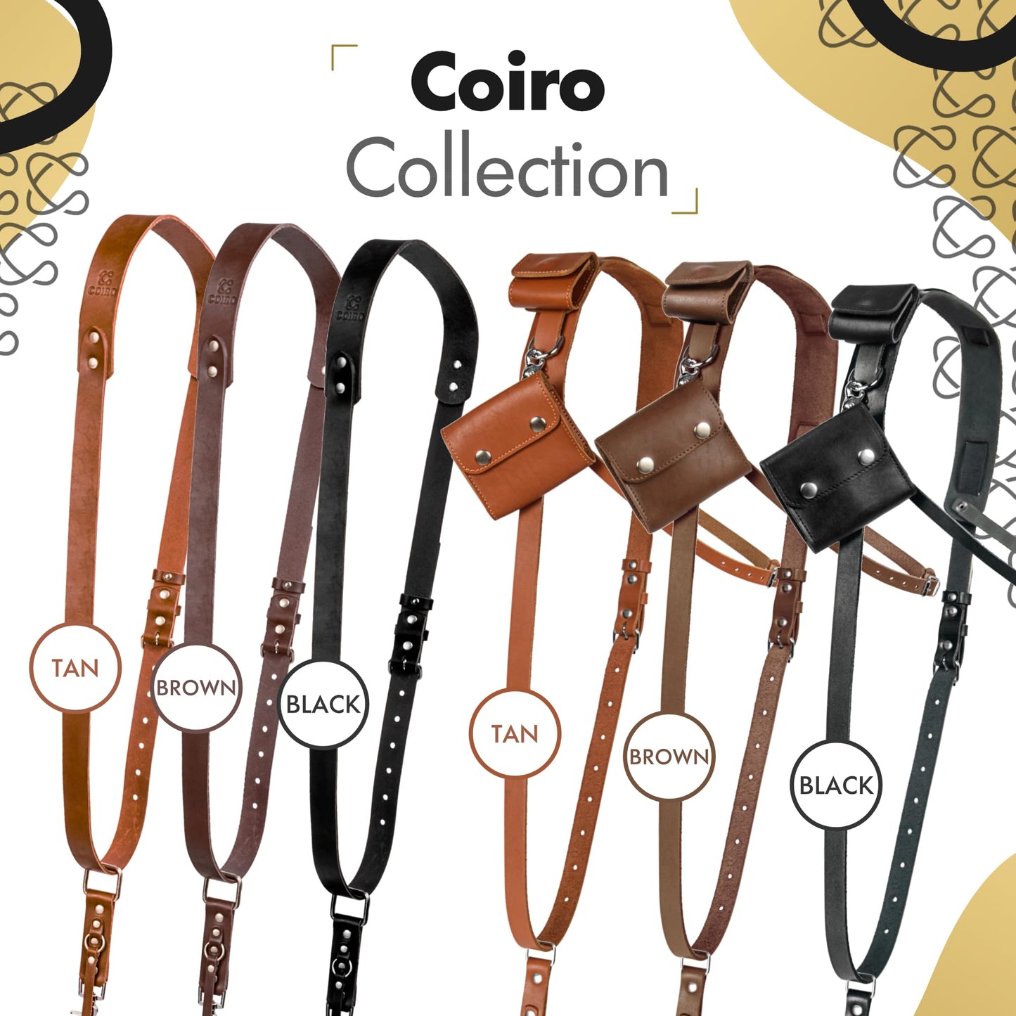C Coiro Leather Camera Strap for One Camera - Professional Single Leather Harness Shoulder Strap with Sd Card Holder & Battery Holder, Quick Release Gear for DSLR/SLR, Brown