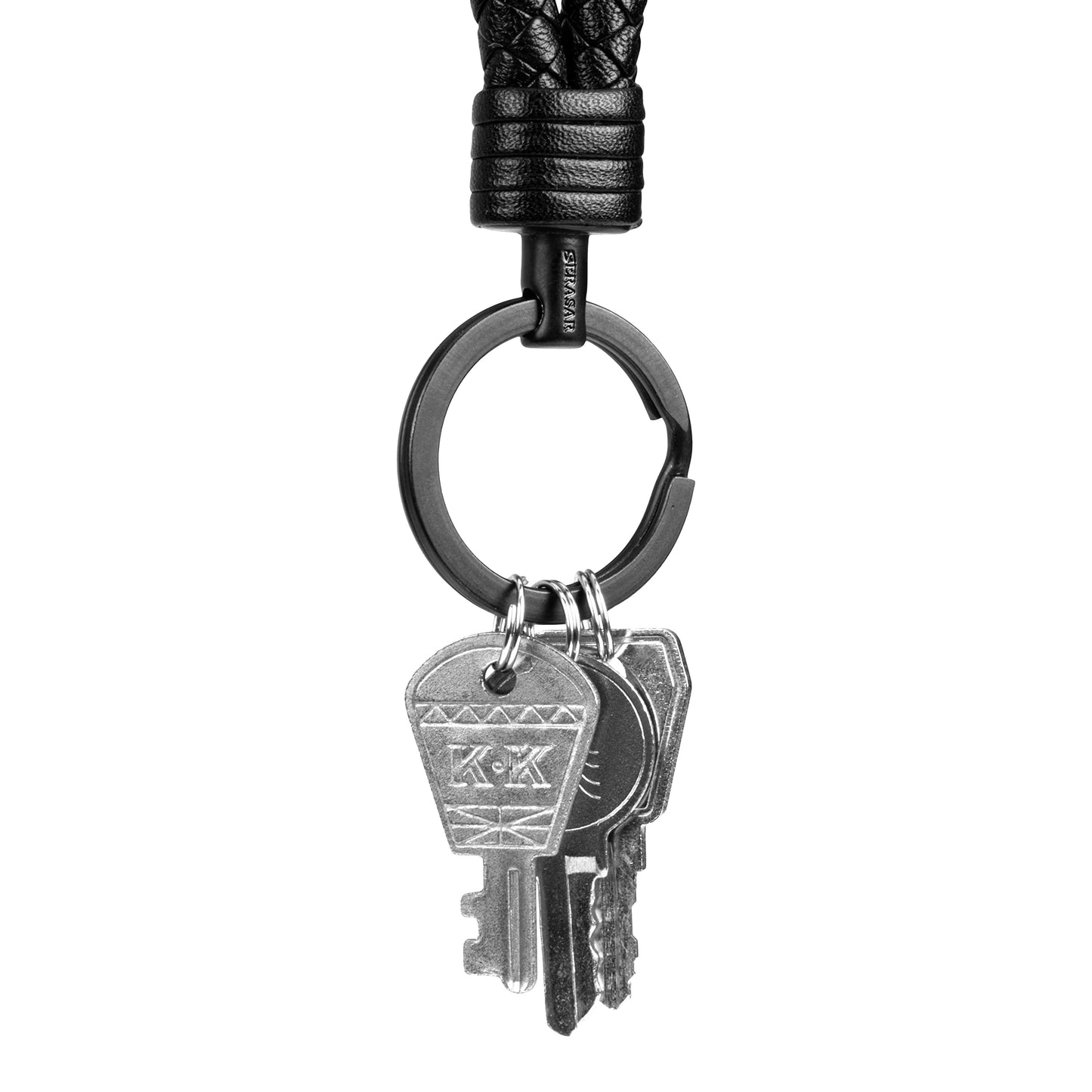 SERASAR Leather Cord Stainless Steel Key Chain Additional Rings Small Keys Ideal Car, Motorcycle, Bicycle House Keychain Gift Box