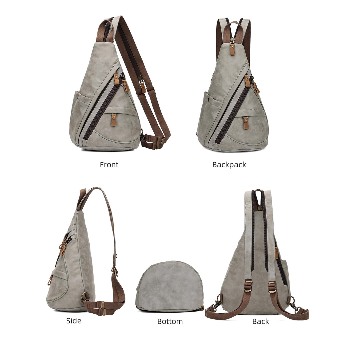 KL928 PU Leather Sling Bag - Small Crossbody Backpack Shoulder Casual Daypack Rucksack for Men Women(Leaden)