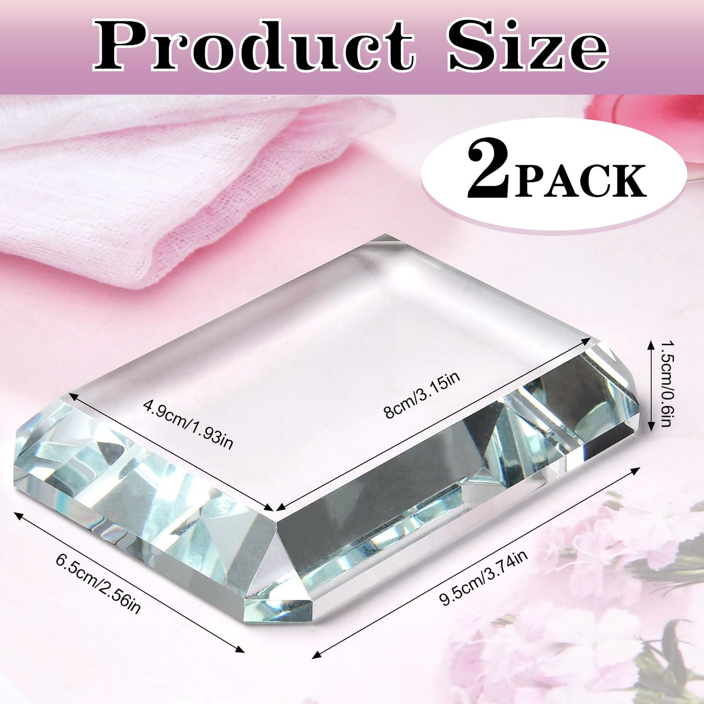 Lainballow 2 Pack Rectangular Glass Paperweight, Paperweight Decorative Blocks, Clear Glass Tiles for Crafts, Home Decoration, Ornaments Book, Maps