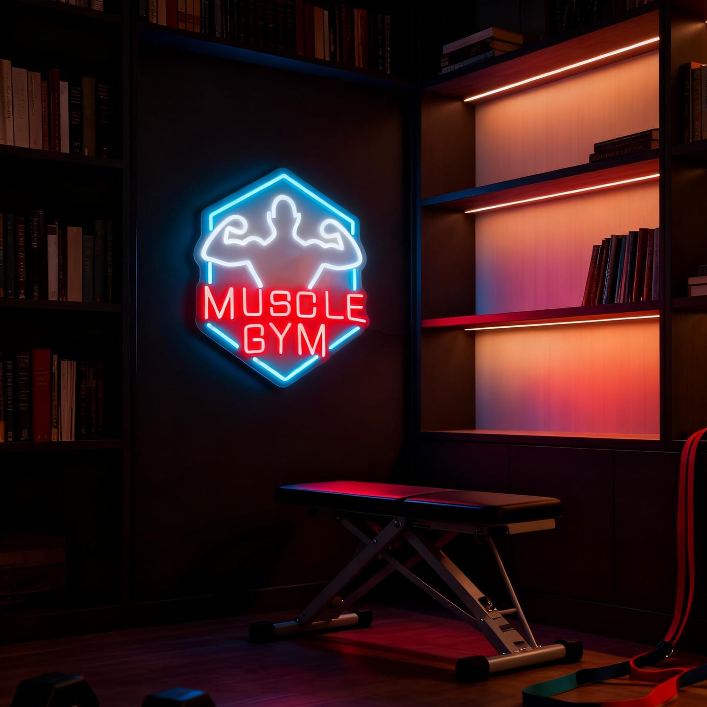 Muscle Gym LED Neon Sign, Home Gym Fitness Center Workout Space Fitness Studio Gym Room Wall Table Decor, Gift for Bodybuilder, USB Powered Dimmable Decorative Neon Light 17 x 13 In