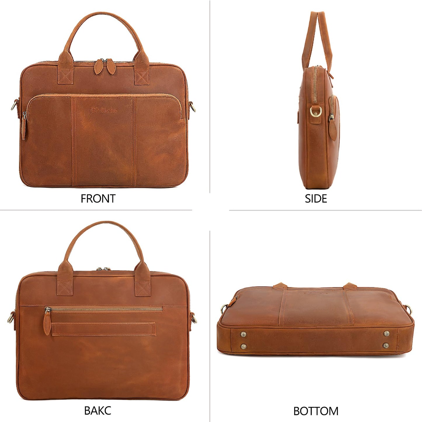 Blofinche Genuine Leather laptop briefcase 15.6 inch Computer Messenger shouledr work handbag Satchel bags Brown