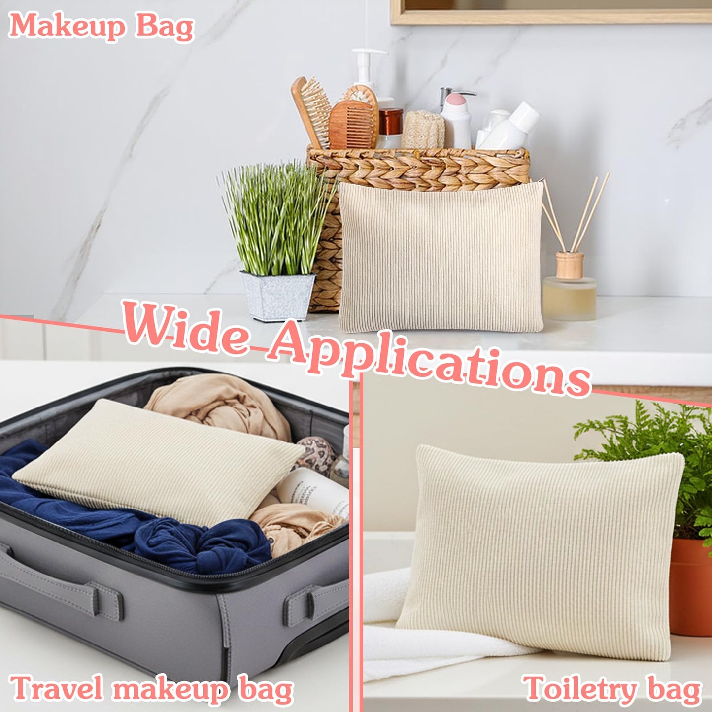 HOFURME 8 Pcs Cosmetic Bags for Women Makeup Bag for Purse Small Corduroy Makeup Pouch Travel Make Up Bag with Zipper Toiletry Bag Organizer (10.24 x 1.57 x 7.09 Inch)