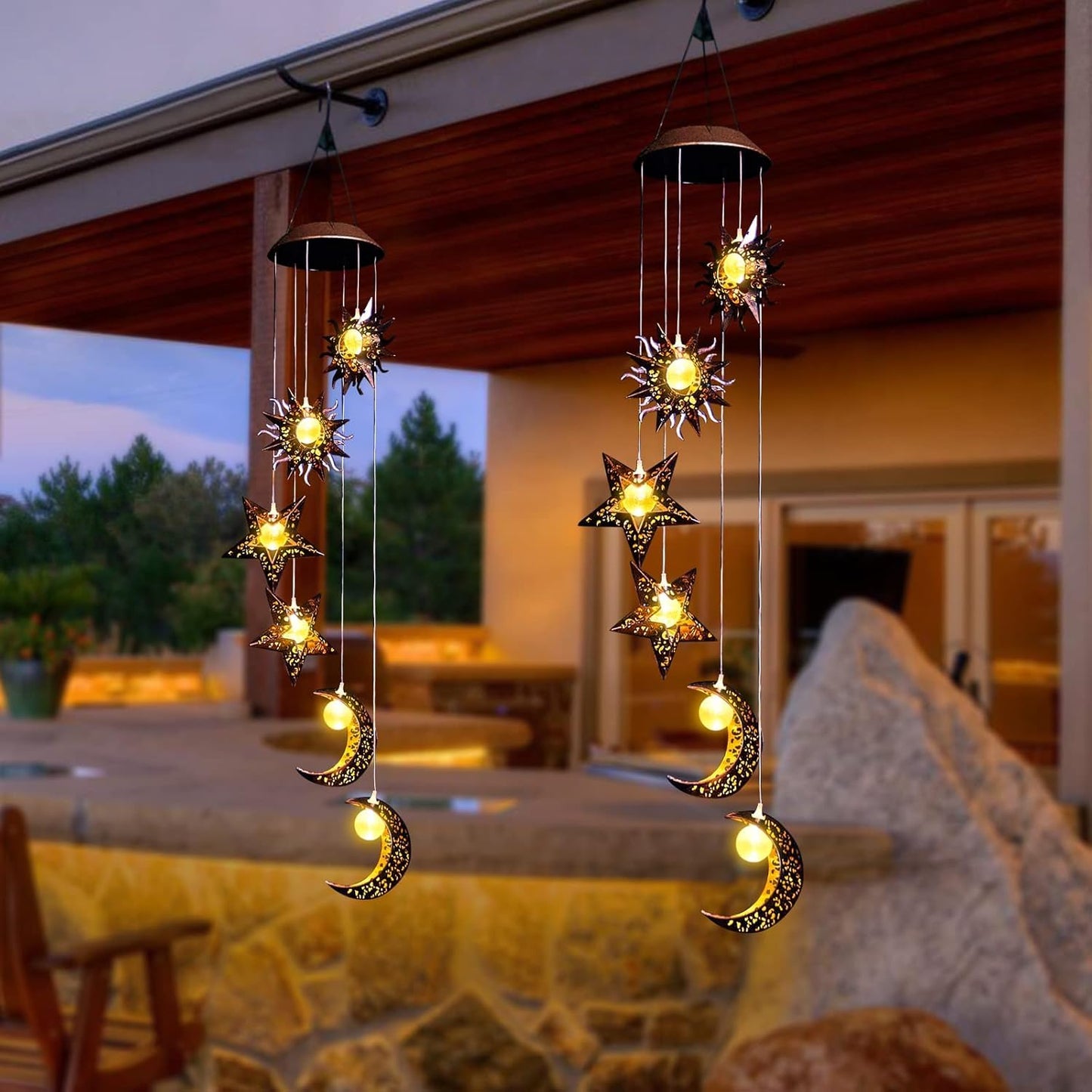 Solar Wind Chimes for Outdoor Lights Sun Moon Star for Women Mom Wife Hanging Decor Outdoor Sympathy Wind Chimes for Garden Patio Balcony Birthday Womens Gifts