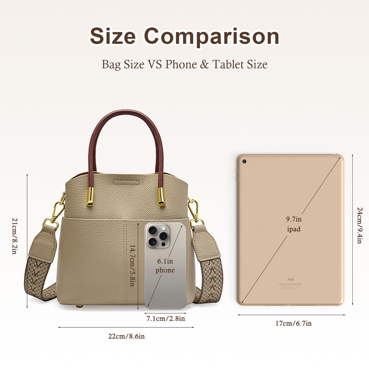 MFFOR Genuine Leather Crossbody Purses and Handbags for Women, Tote Shoulder Purse Bucket Handbag, Top Handle Satchel (Khaki