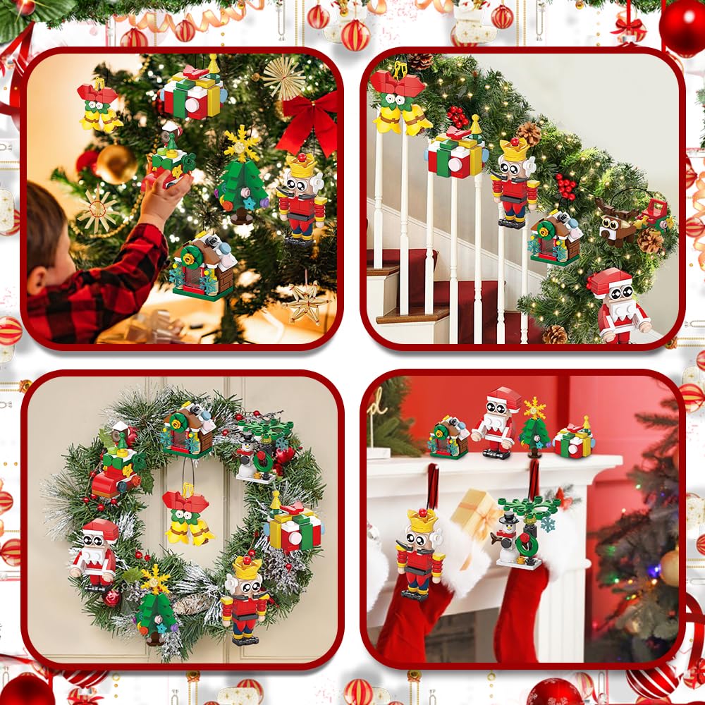 JOICEE Christmas Ornaments Building Blocks, 18 Pack Xmas Tree Ornaments Building Sets with Strings Hanging Decoration Toys for Kids Holiday Party Favors Gifts Stocking Stuffers