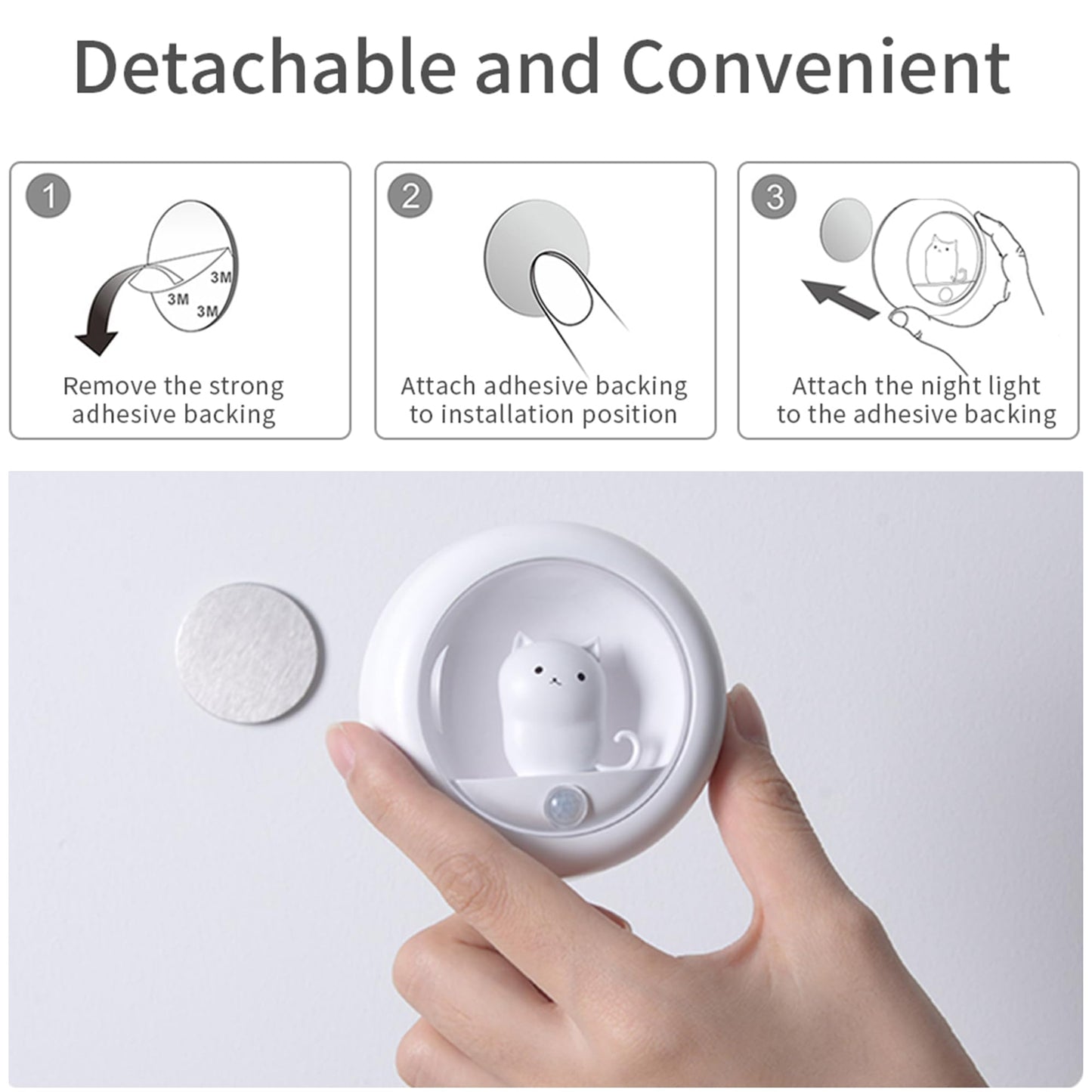 Attivolife Cat Magnetic Motion Sensor Light, Rechargeable Locker Night Lamp Dimmable, Warm White LED, Bedroom Hallway Stair Bathroom Kitchen