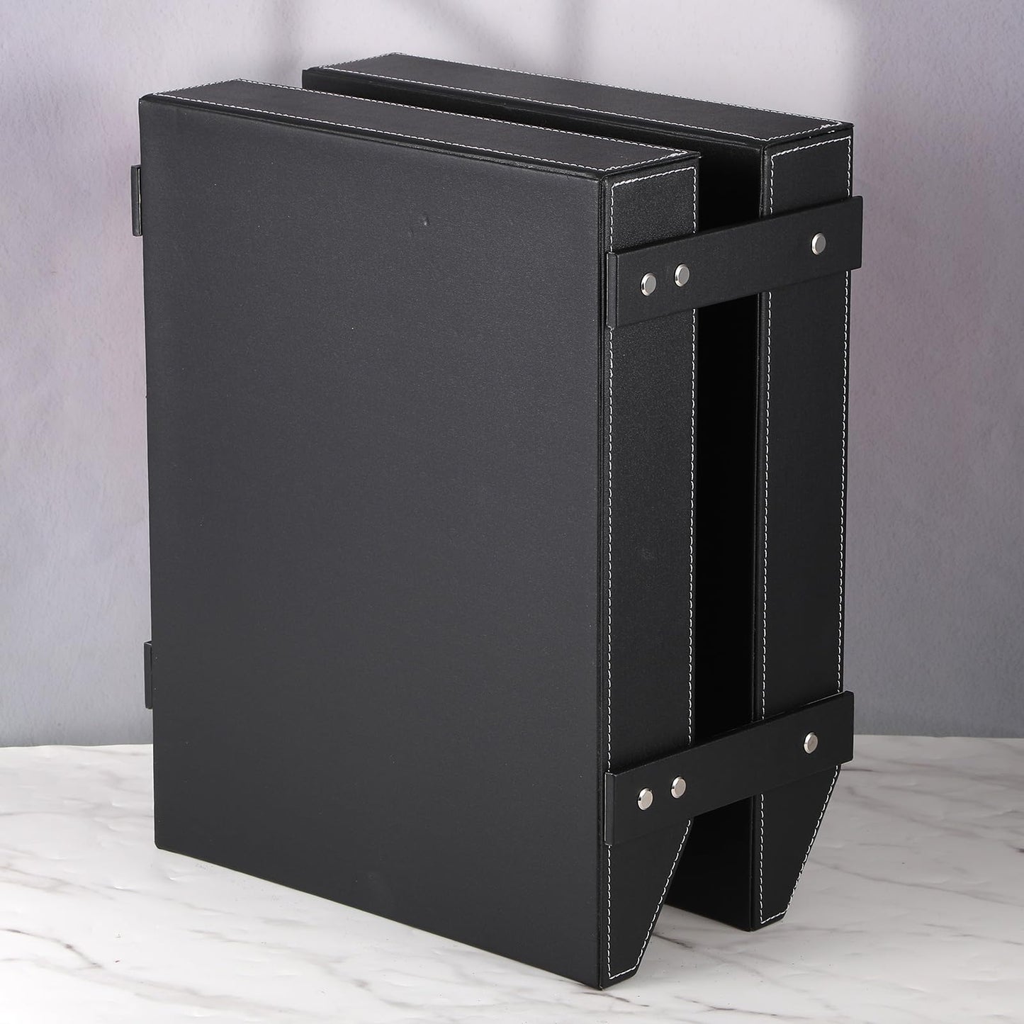 2-Tier Stackable Leather Desk Organizer, Letter Tray Holder for File, A4 Paper, Magazine & Stationery, Desktop Storage Box for Office & Home (Black)