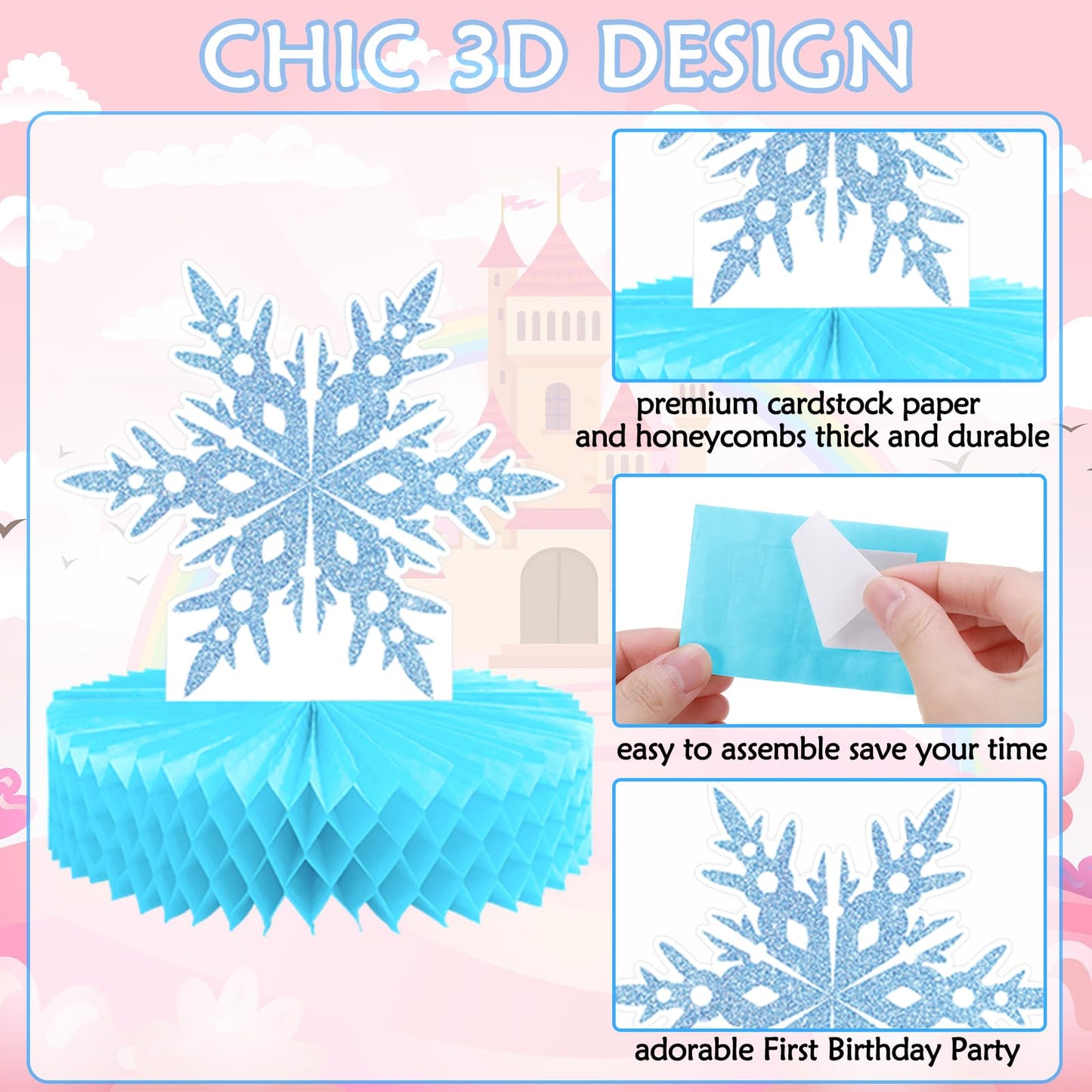 Lincia 12 Pcs Winter Onederland 1st Birthday Decorations Snowflake Honeycomb Blue Wonderland Table Centerpieces for Birthday Party Supplies