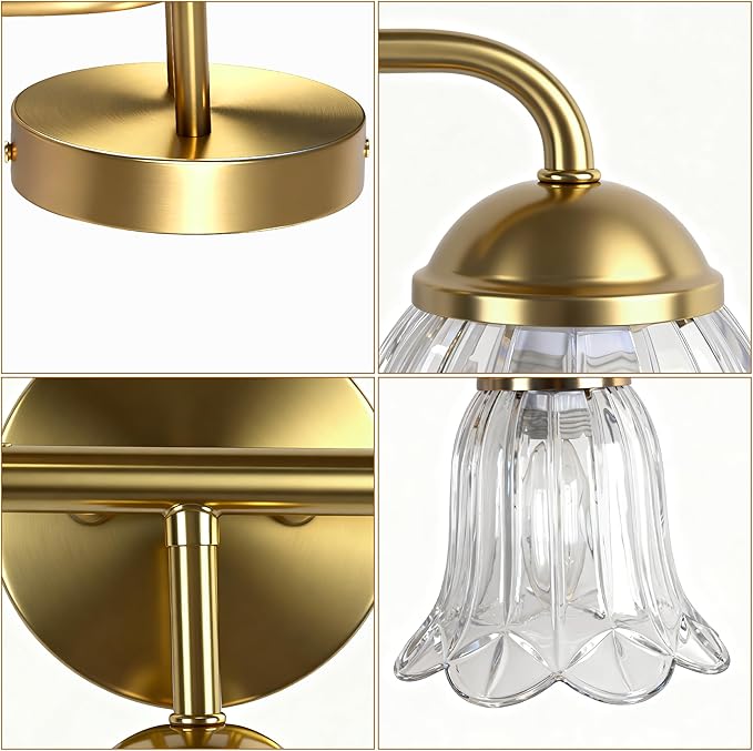 3-Lights Bathroom Vanity Light, Gold Vintage Bathroom Light Fixtures, Matte Antique Brass Finish with Crystal Glass Shade, Wall Sconces Lighting for Living Room, Bedroom, Hallway(E12 Base)
