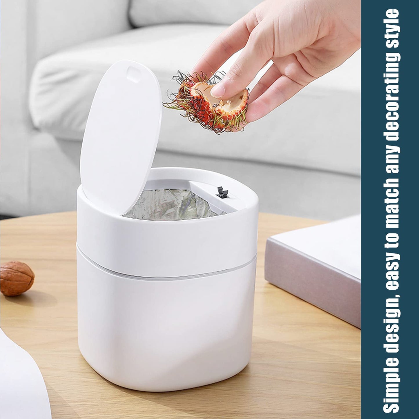 Business King Mini Desk Trash Can with Lid with Trash Bags 180 pcs Press-Top 0.5 Gallon Tiny Countertop Waste Basket Small Table Top Plastic Covered Garbage Bin for Desk Top