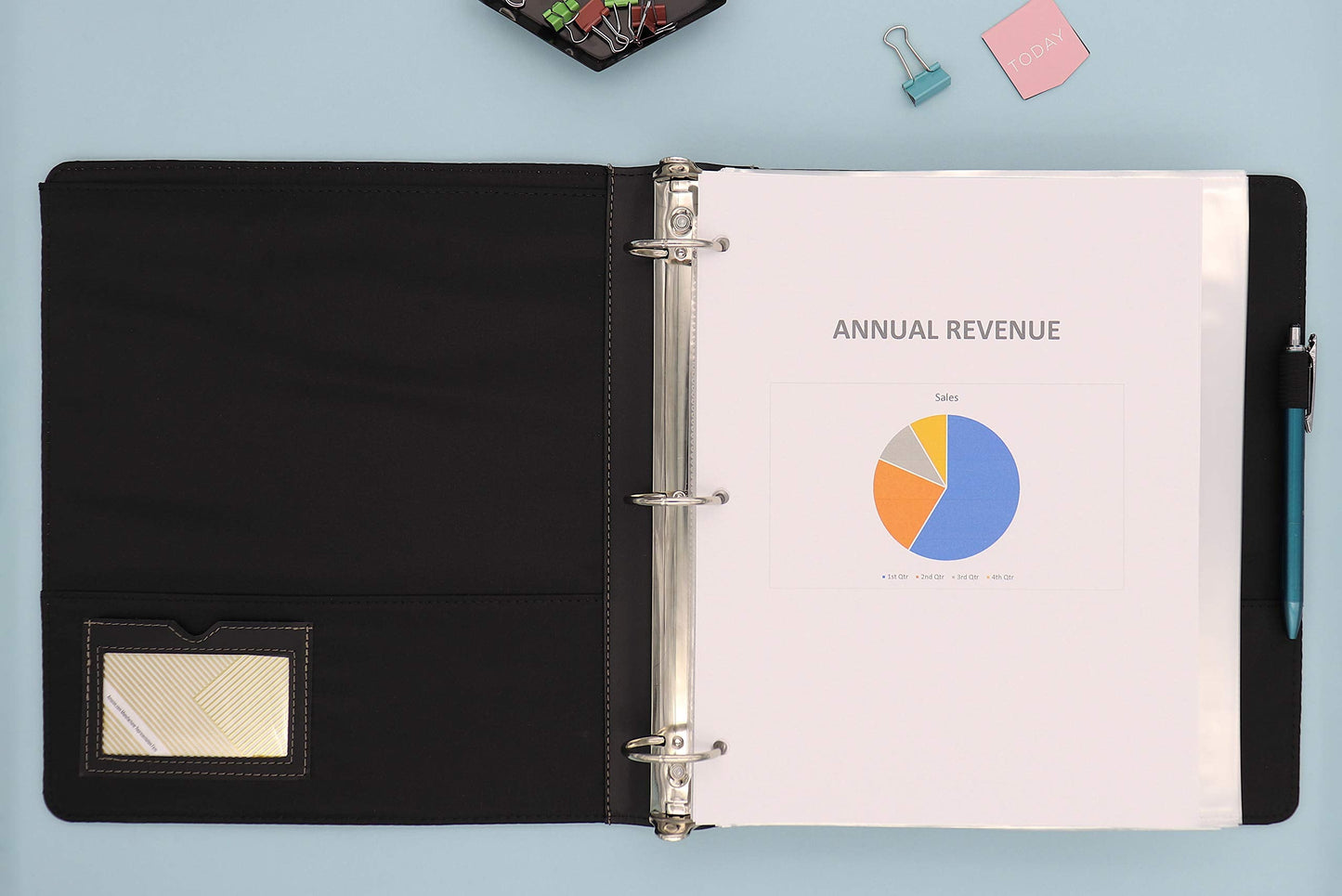 Blue Sky ProView Legacy Black 3 Ring Binder, Letter Size, 1.5", Textured Faux Leather Cover, Built in Pockets, Holds 265 Sheets (10040)