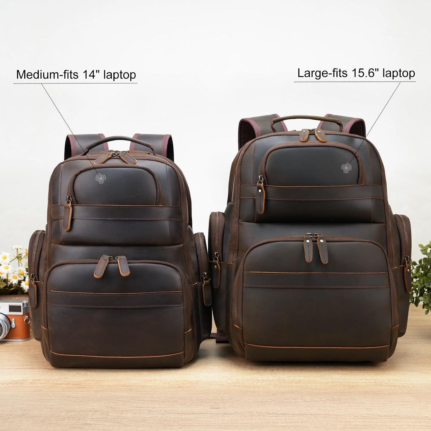 TIDING Full Grain Leather Backpack for Men 15.6 Inch Laptop Bag Large Capacity Business Travel Hiking Shoulder Daypacks