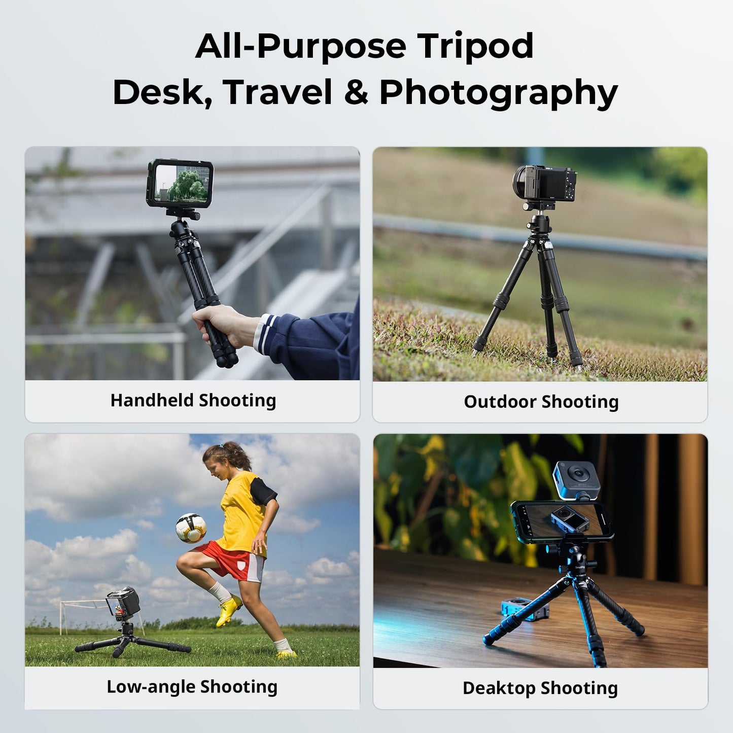 SmallRig Carbon Fiber Mini Desktop Tripod, 15.5'' / 39.5cm Compact Pocket Tabletop Tripod Kit with 360° Ball Head, Built-in QR Plate for Arca, Ball Head Capacity 3kg / 6.6lb for Cameras, DSLRs, Lenses