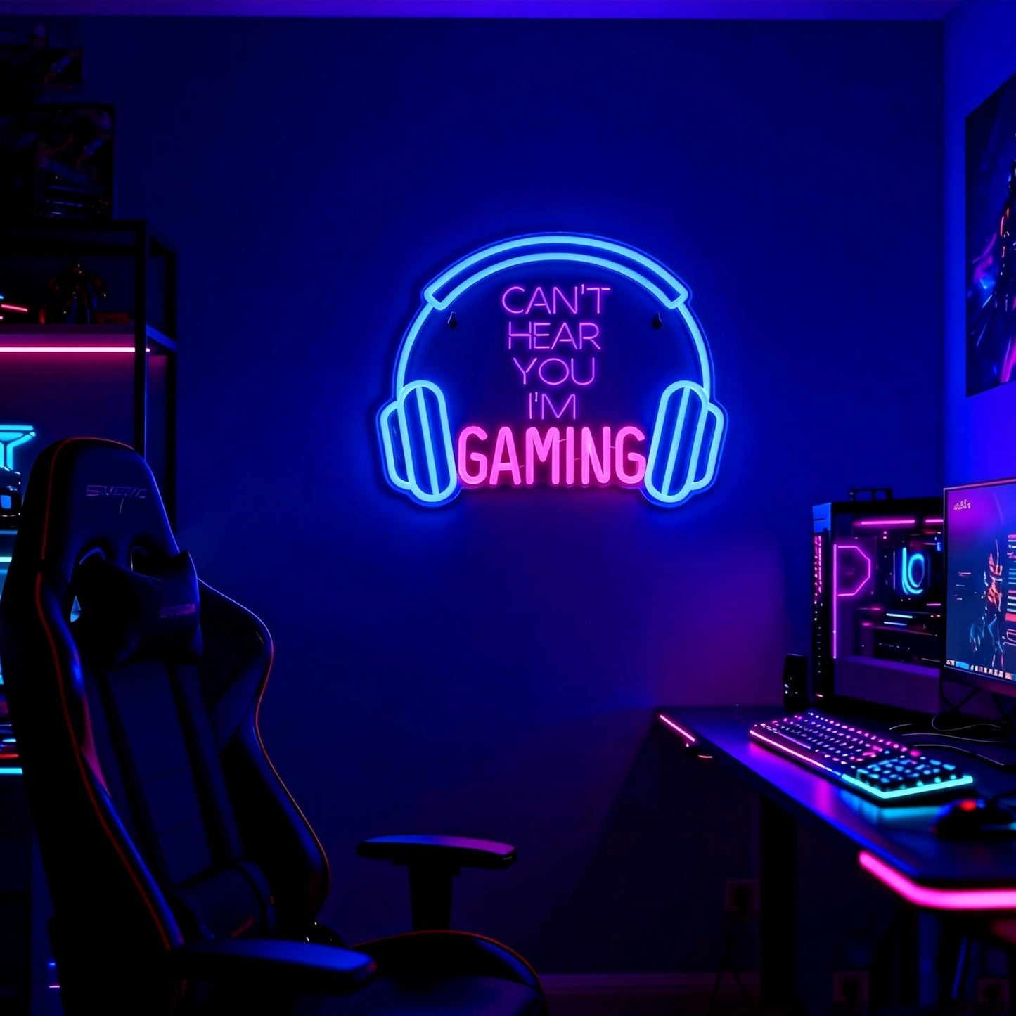 Kavaas Gaming Neon Sign, Can't Hear You I'm Gaming Headset LED Sign for Game Room Wall Decor - Headphone Neon Light Signs - Best Gamer Gifts for Teen Boys, Kids