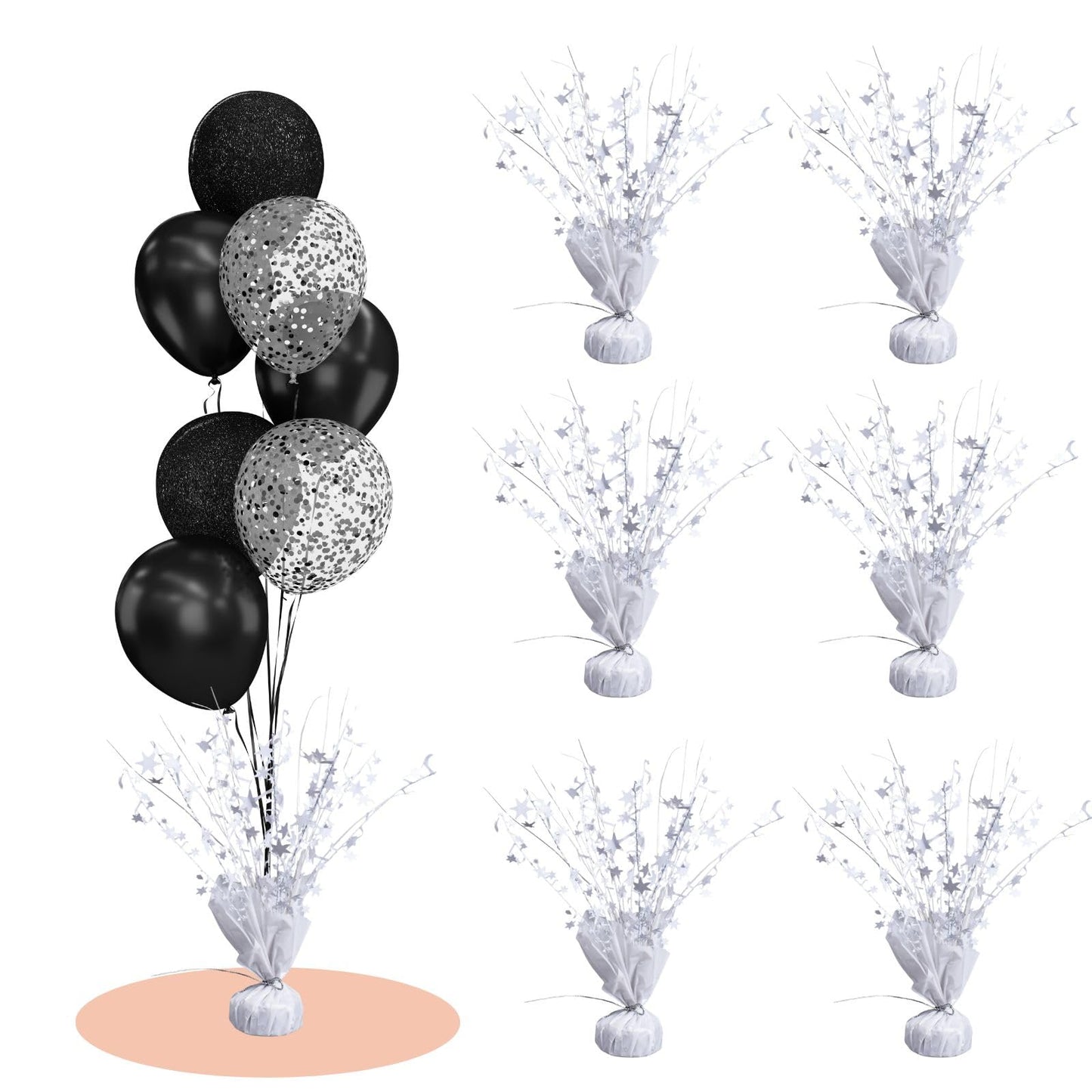 6 Pack Metallic Foil Spray Centerpiece Star Table Decoration Burst Table Centerpieces for Birthday Wedding Anniversary Graduation Holiday Party Supplies Decor (White)