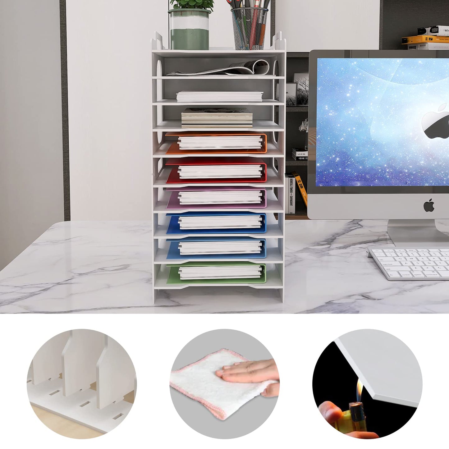 Natwind Office Stackable Paper Organizer for Desk White Desktop File Sorter Desk Organizer Letter Tray Holder Document Storage Rack for Home Office School 10-Tier