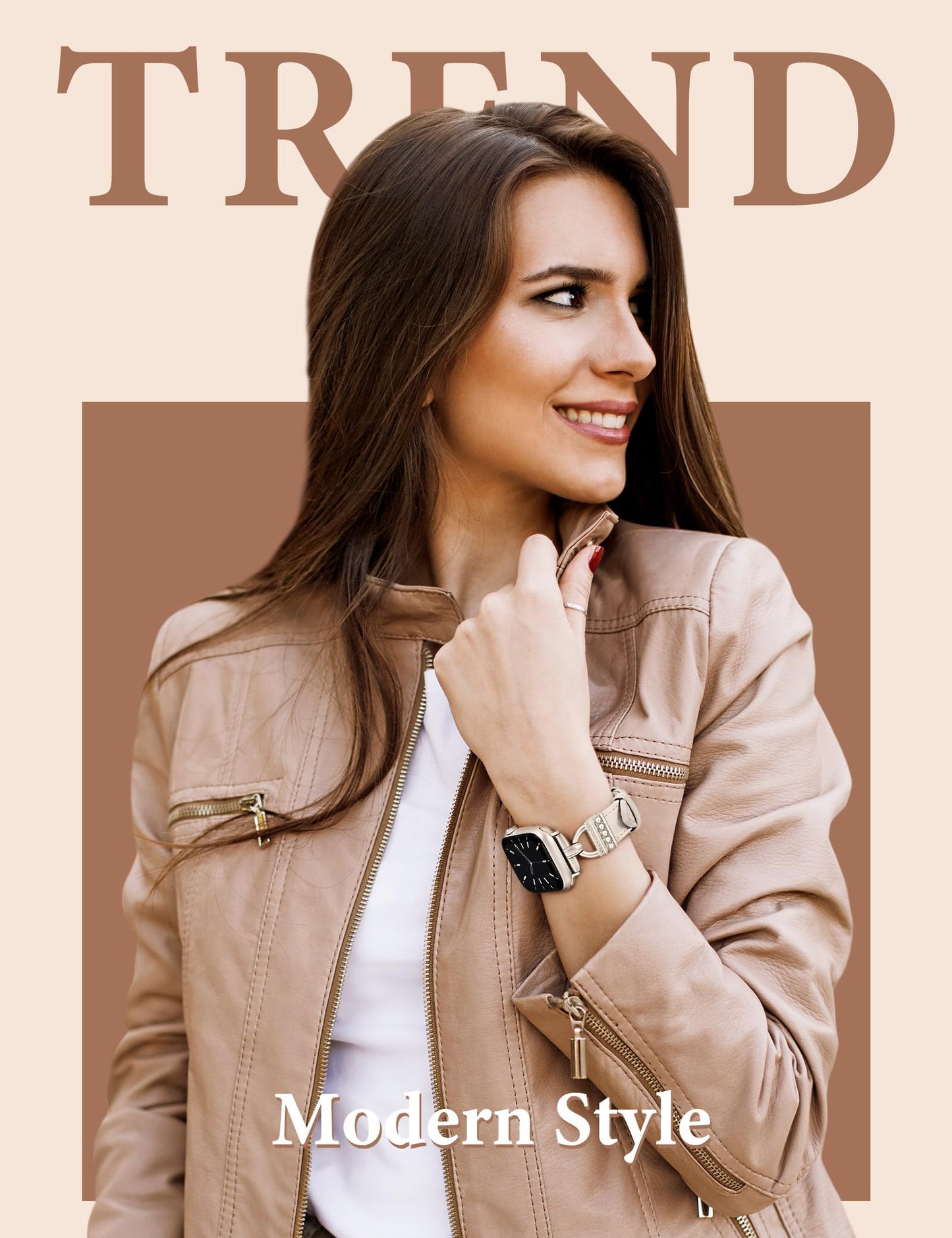 TOYOUTHS Compatible with Apple Watch Band Women Leather 42/41/40/38mm Dressy Thin Leather Strap with Designer D-Shaped Metal Buckle Bracelet for iWatch Series 11/10/9/8/7/6/5/4/3/2/1/SE, Starlight