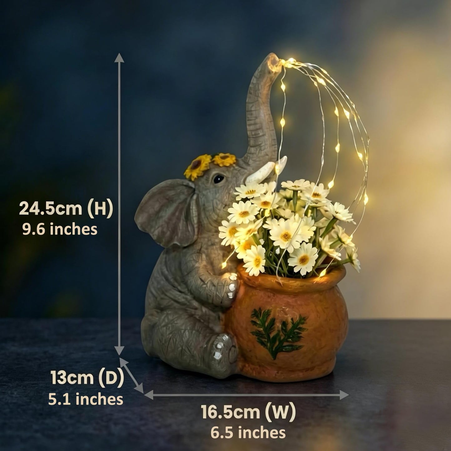 Joint Honglin Solar Elephant Planter Garden Statue with Watering Fairy Lights, Flower Pot with Artificial Daisies, Outdoor Resin Solar Garden Decor for Yard Lawn Patio Porch (Elephant)