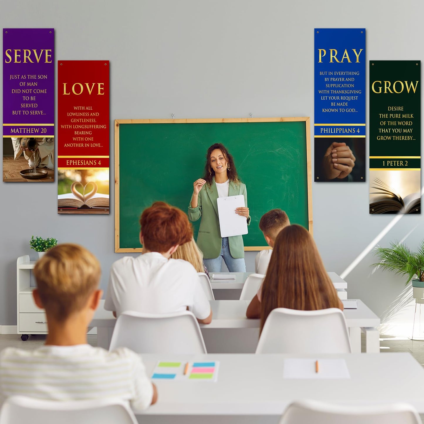 4 Pcs 5.9 Ft Church Banners with Scripture Worship Christmas Banner for Sanctuary Wall Christian Bible Prayer Holiday Flags Welcome Religious Praise Hanging Signs Decorations For Church Outdoor