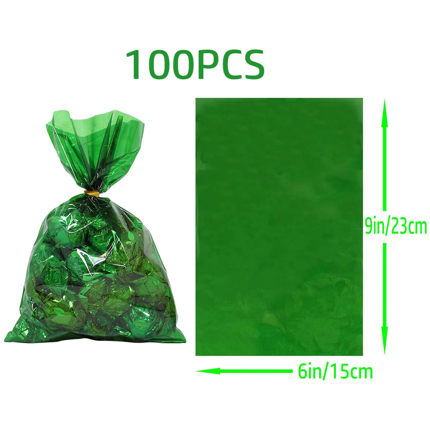 brzikwt 100Pcs Green Gift Bags,Cellophane Bags,Treat Bags,Goodie Bags,Candy Bags They are suitable for Valentine, Birthday, Christmas,Gift Cookie Snack Packing Party Favor Supplies 6x9 inch