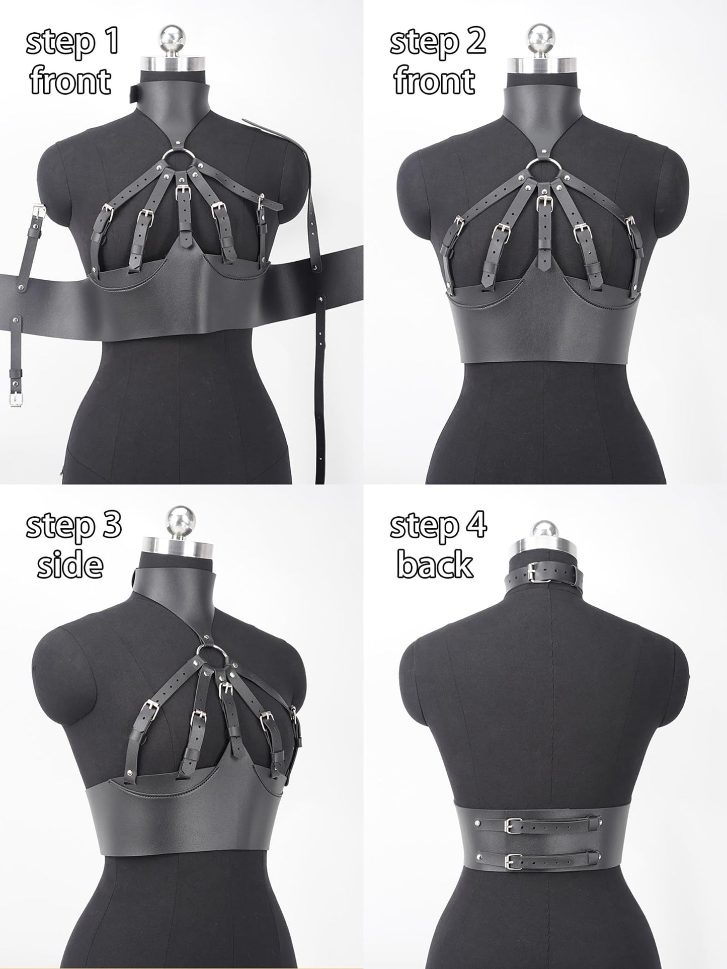 Adjustable PU Leather Chest Harness for Women, Alloy Buckle Body Strap with Multi-Strap Design, Gothic Punk Fashion Accessory for Festival, Rave, Cosplay, Clubwear(Fit Bust 28.9-34.3in) Black