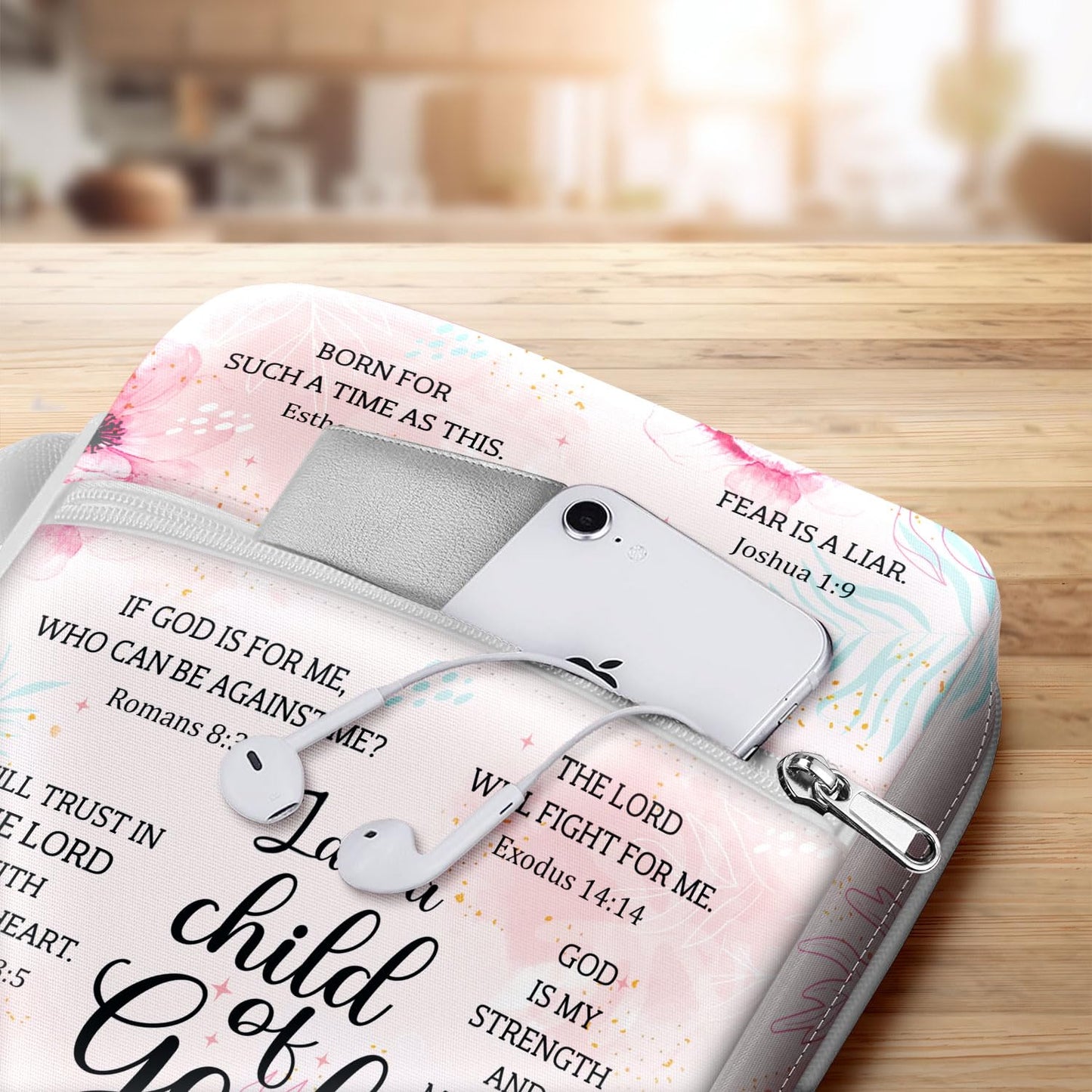 MYSMOR I Am A Child Of God Bible Cover for Women, Floral Scripture Bible Case with Handle and Zipper Pocket, Christian Bible Bag for Girls, Fits Standard Size, Church Gift for Faith and Prayer
