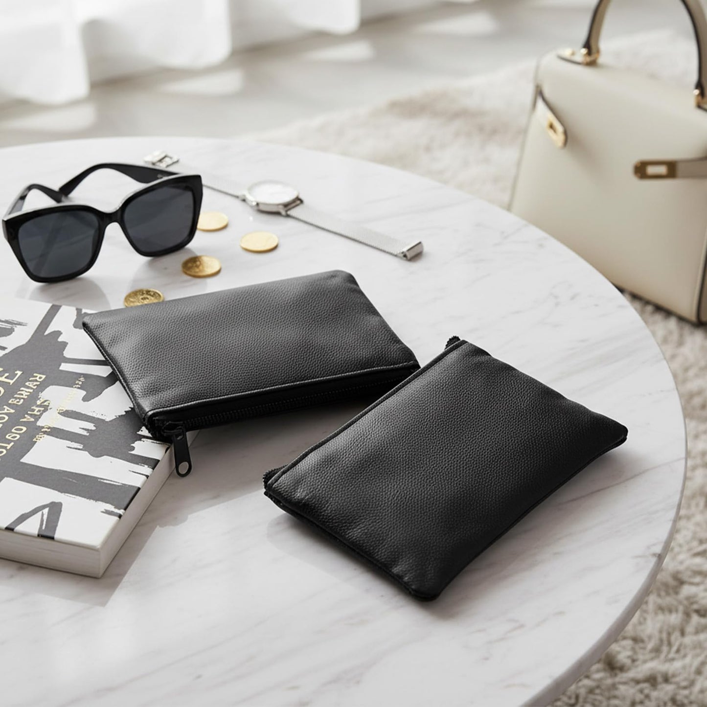 DOPENSPI 2 Pcs PU Leather Zipper Coin Purse, Mini Change Wallet Card Holder Black Zipper Pouch Small Coin Pocket Pouch for Women Men Purse Travel Daily Use