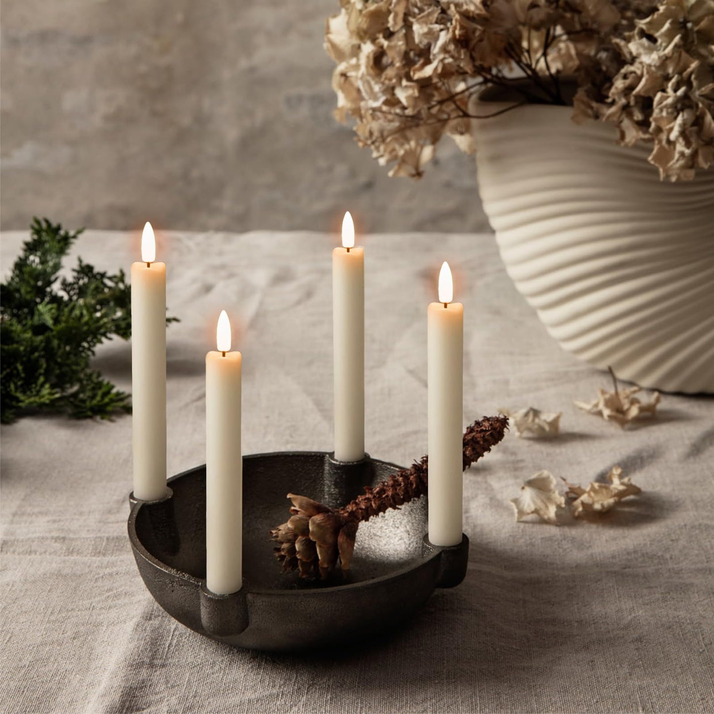 IMAGE 12 Pcs Battery Operated Taper Candles 3D Wick Ivory Taper Flameless Candles 0.78in*6.29in with 10 Keys Remote and Timer, Flickering Flameless LED Light for Xmas Valentines Day Party Decoration