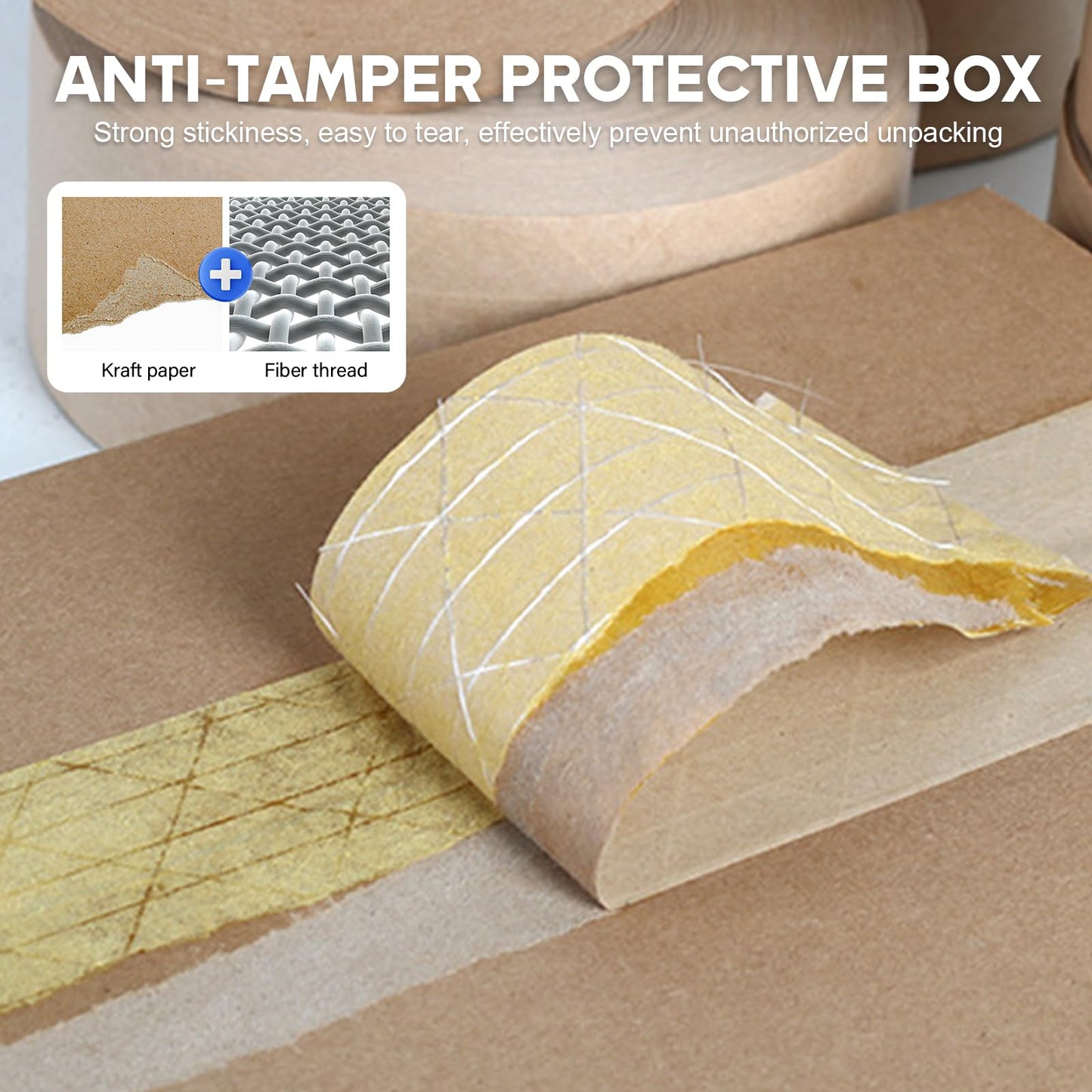 sanian Fiberglass Reinforced Water Activated Gummed Kraft Paper Tape, Each roll 2.75 inch x 380 ft, Total 760ft,for Heavy Duty Secure Packing 2-Pack