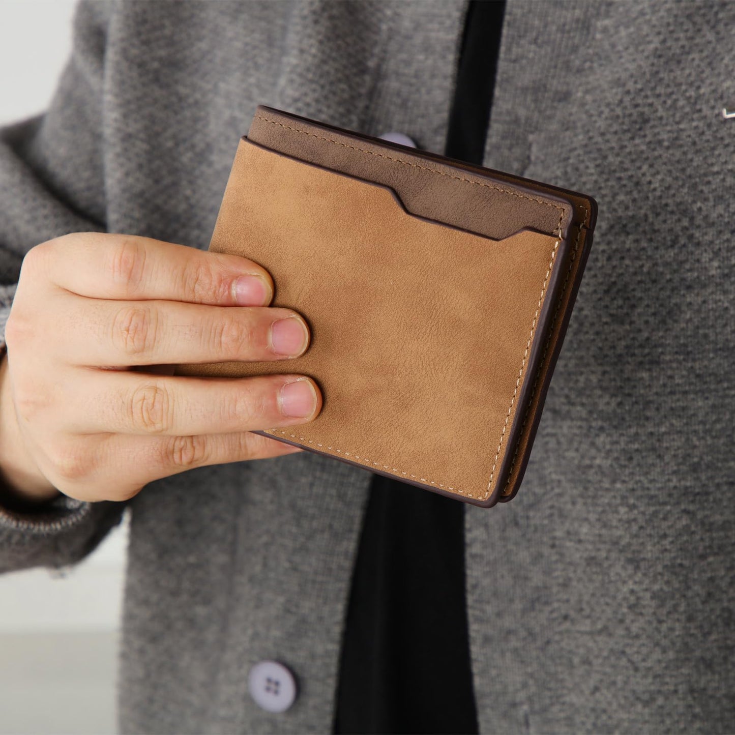 Dansydaisy 12 Pcs Leather Photo Wallet for Men Fold PU Leather Wallets for DIY Fathers Day Dad Birthday Gift(Brown)
