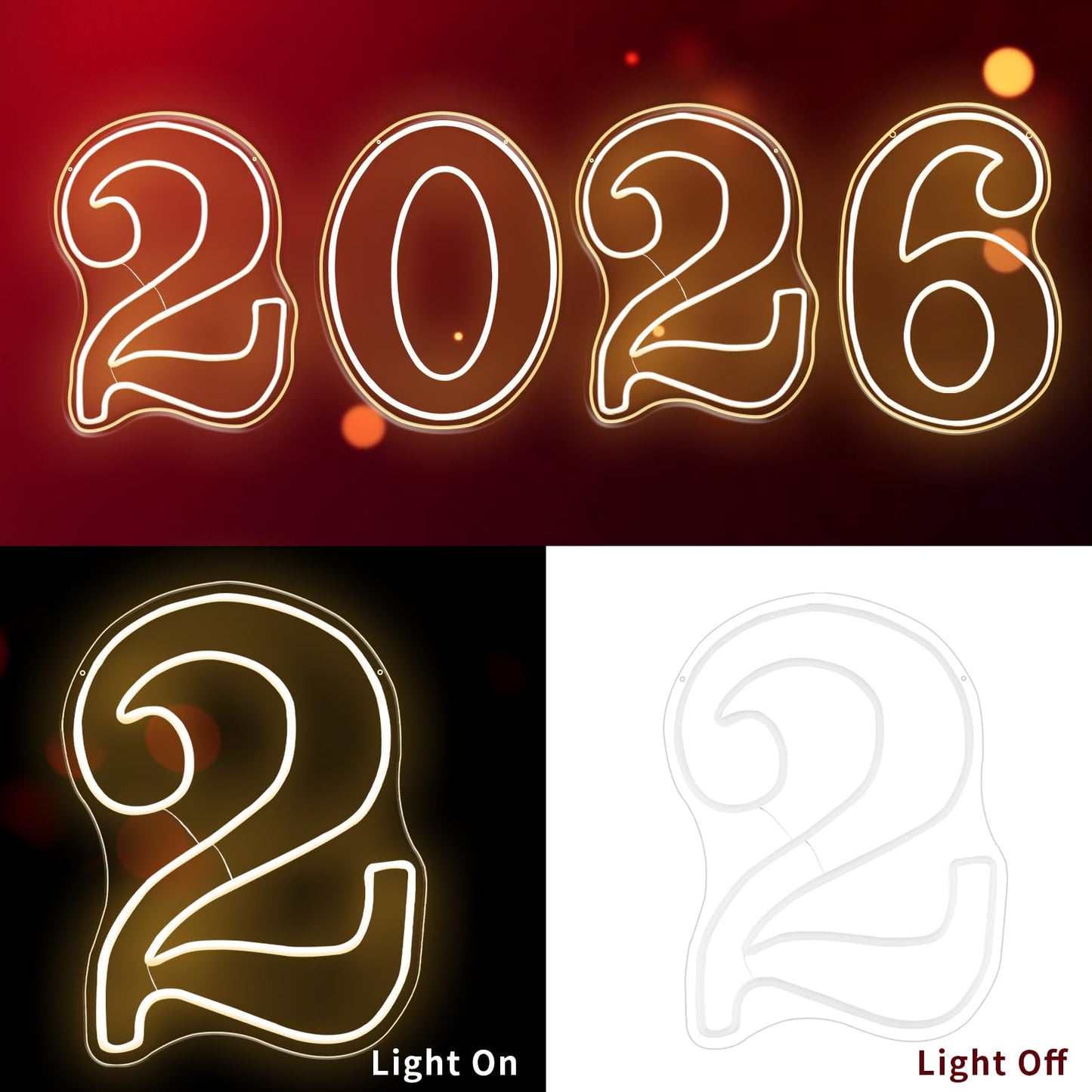 RUMONZS LED Acrylic Light up Number, Decorative Transparent Light up Letters USB Powered Big Number Sign Light for Birthday, Night Light, Party, Anniversary, Christmas, Home Decor, Wedding 11.8'' (number2)
