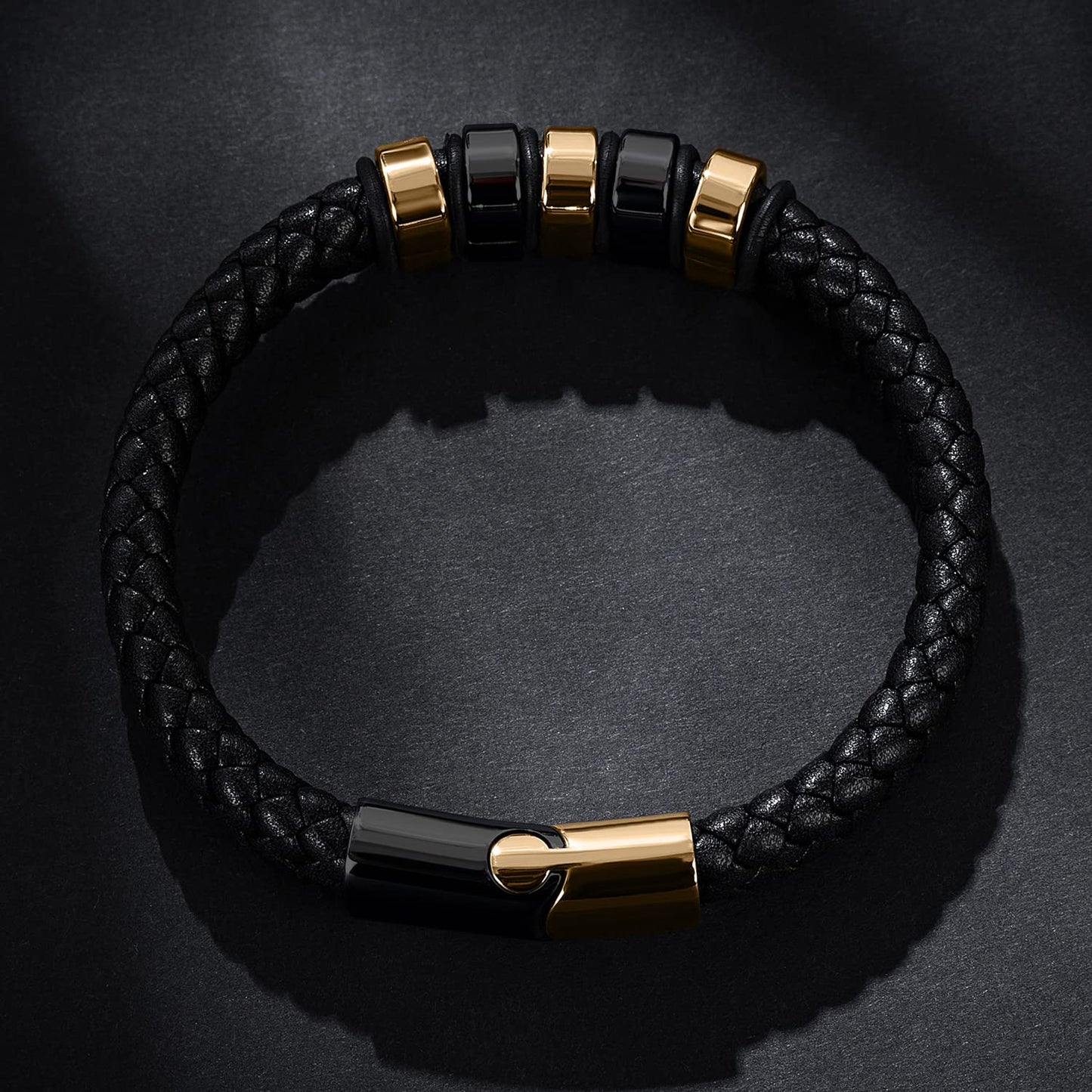 LJWVX Mens Black Leather Bracelets, Braided Leather Wristband CuffBracelet for Men, Gift for Dad