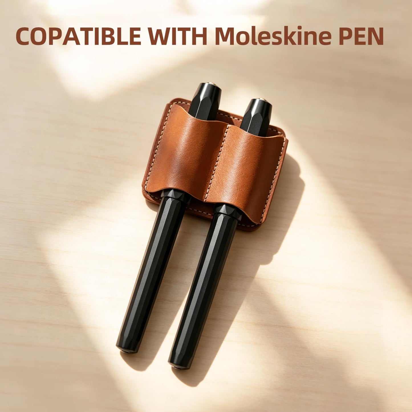 KEUYE Pen Holder Compatible with Moleskine-Brown,Handmade Leather Secure Pen Clip Compatible with Moleskine for Notebooks Journals Planners Bibles,1PC