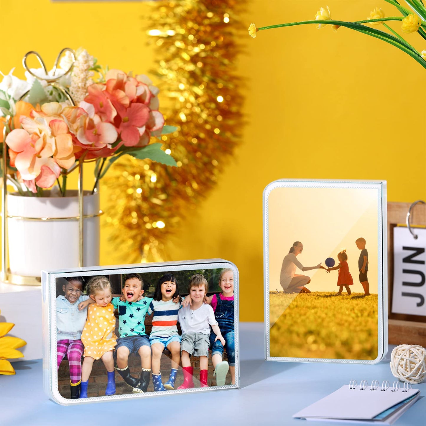 Didaey 2 Pcs Sublimation Blanks Crystal Picture Frame Crystal Tabletop Decor Decorative Plaques Custom DIY Photo Frame for Christmas Wedding Memorial DIY Gift(Rectangle)