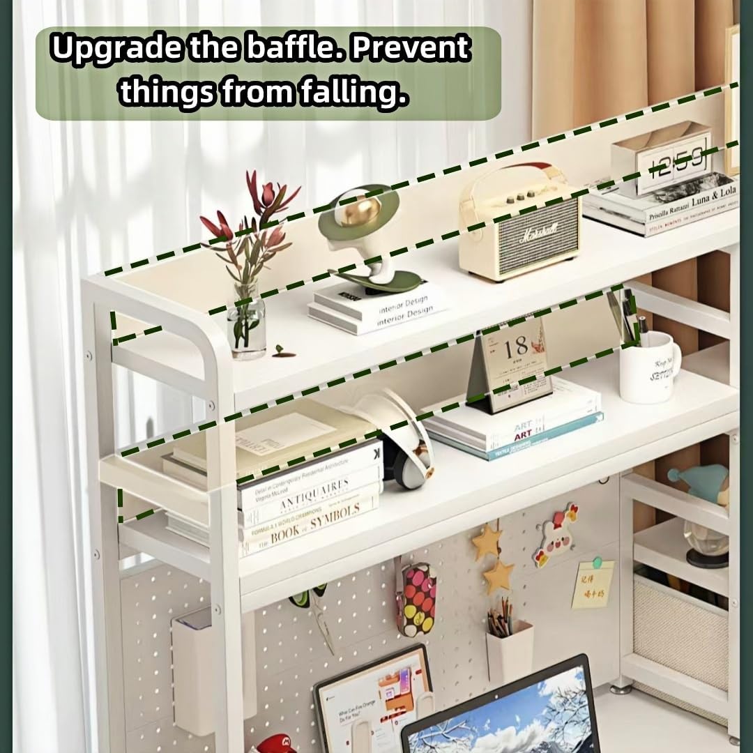 Desktop Bookshelf, pegboard Storage and Organization Rack, Dorm Desk Shelf, Desk Hutch, Desktop Storage for Office, Study, Student Display Rack,Desktop Shelves (White 45.3" Lx9.9 Wx37 H)