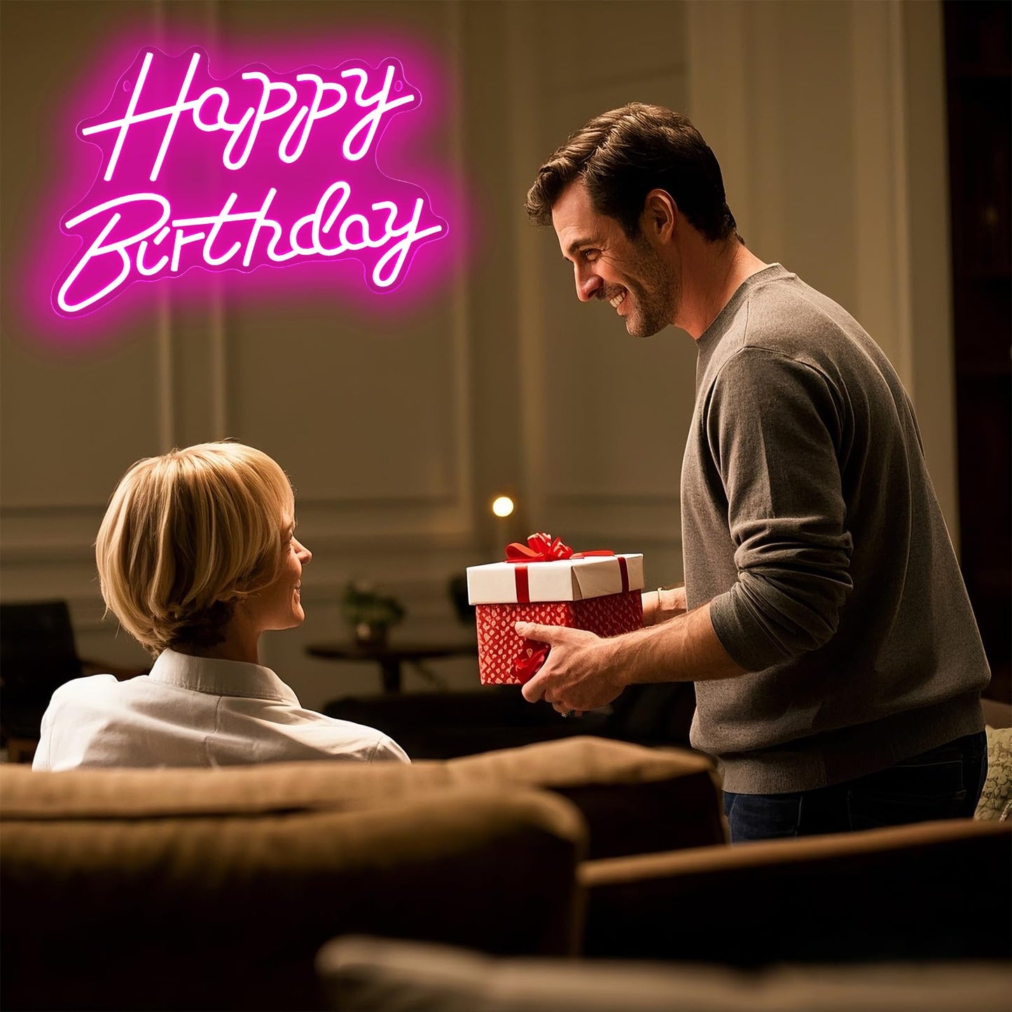Happy Birthday Neon Signs for Party Decor Dimmable LED Neon Light for Wall Decor Light Up Happy Led Signs for Backdrop Birthday for Any Ages Bday Celebration, Pink