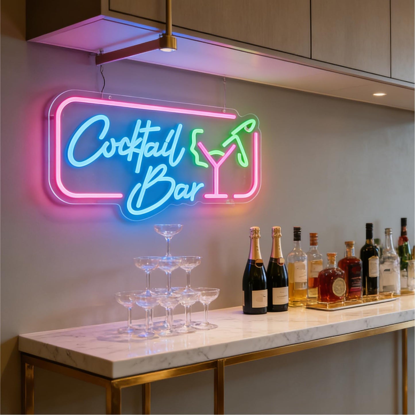 Cocktail Bar LED Neon Sign, Cocktail Glass Shape Light Up Sign, Bar Lounge Home Kitchen Restaurant Wall Table Window Decor, USB Powered Dimmable Neon Light 16.5 x 9.4 In
